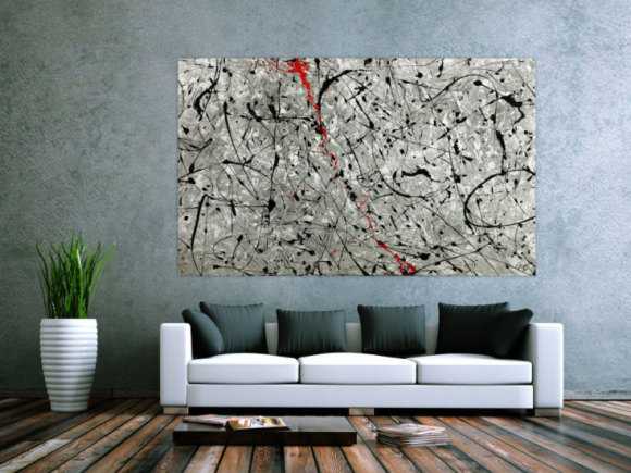 Abstraktes Original Gemälde 120x200cm Minimalistisch zeitgenössisch handgemalt Action Painting grau weiß anthrazit Unikat