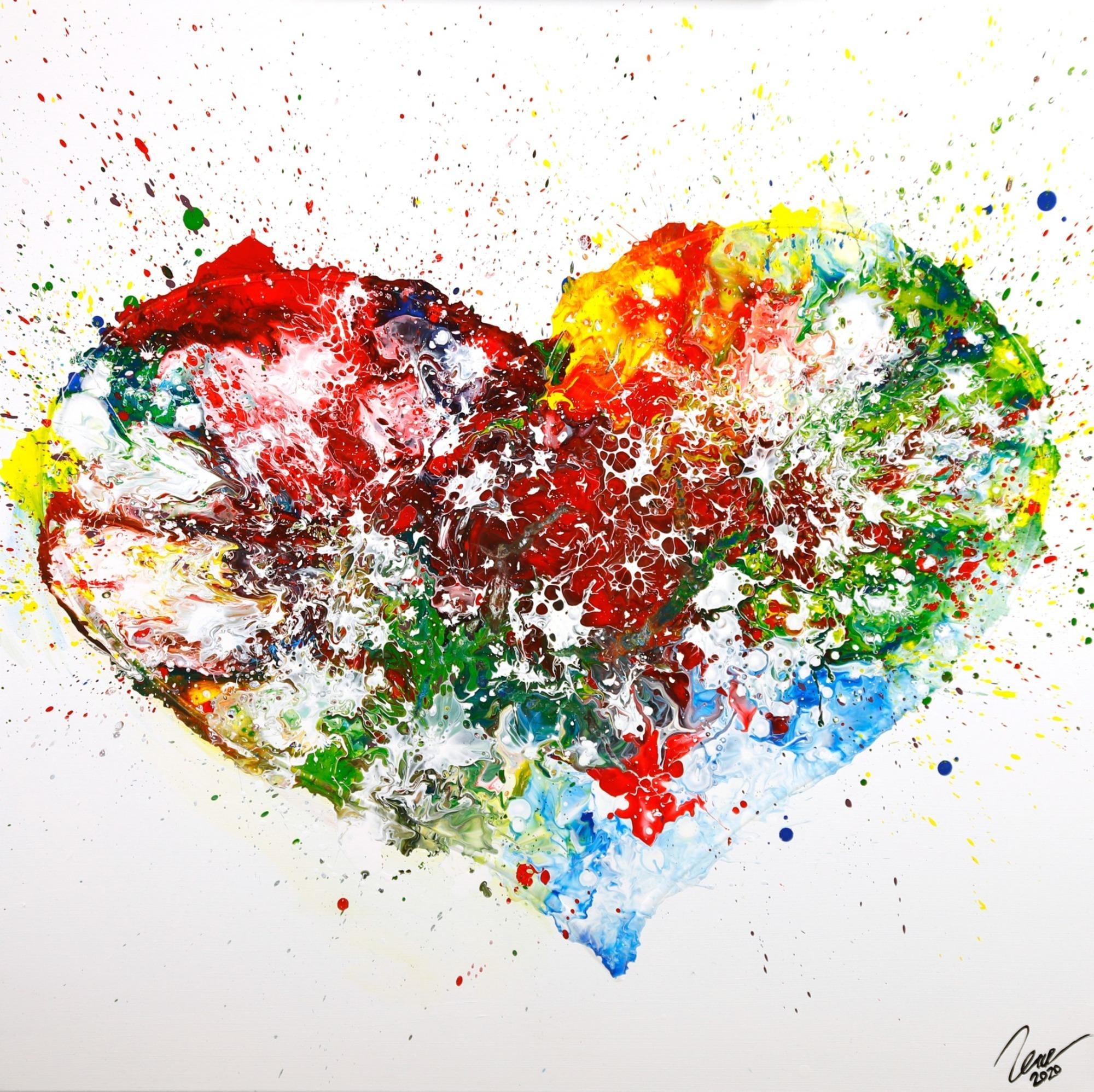 Gemälde Original abstrakt 100x100cm Fluid Painting zeitgenössisch handgefertigt  weiß bunt Unikat