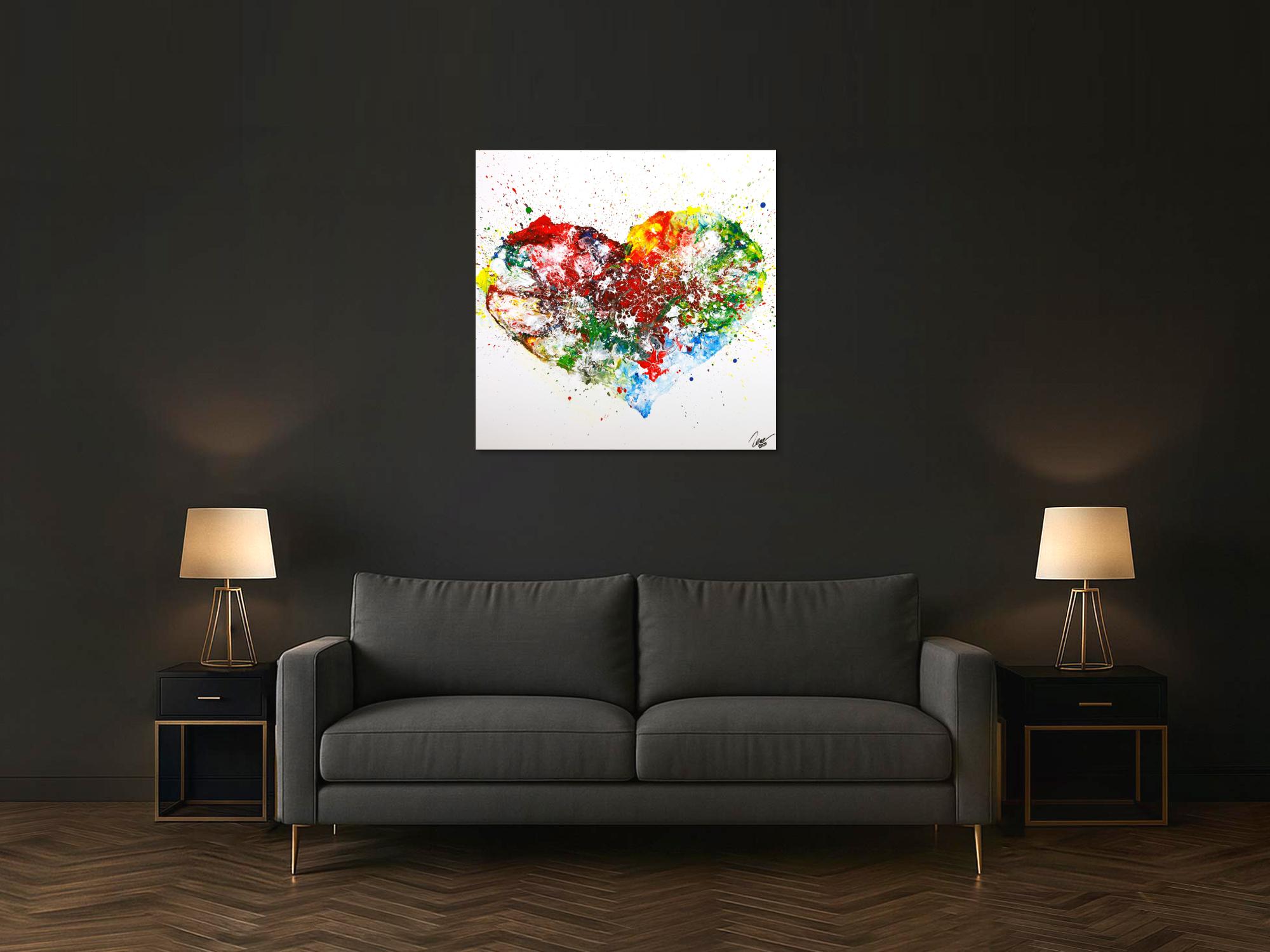 Gemälde Original abstrakt 100x100cm Fluid Painting zeitgenössisch handgefertigt  weiß bunt Unikat