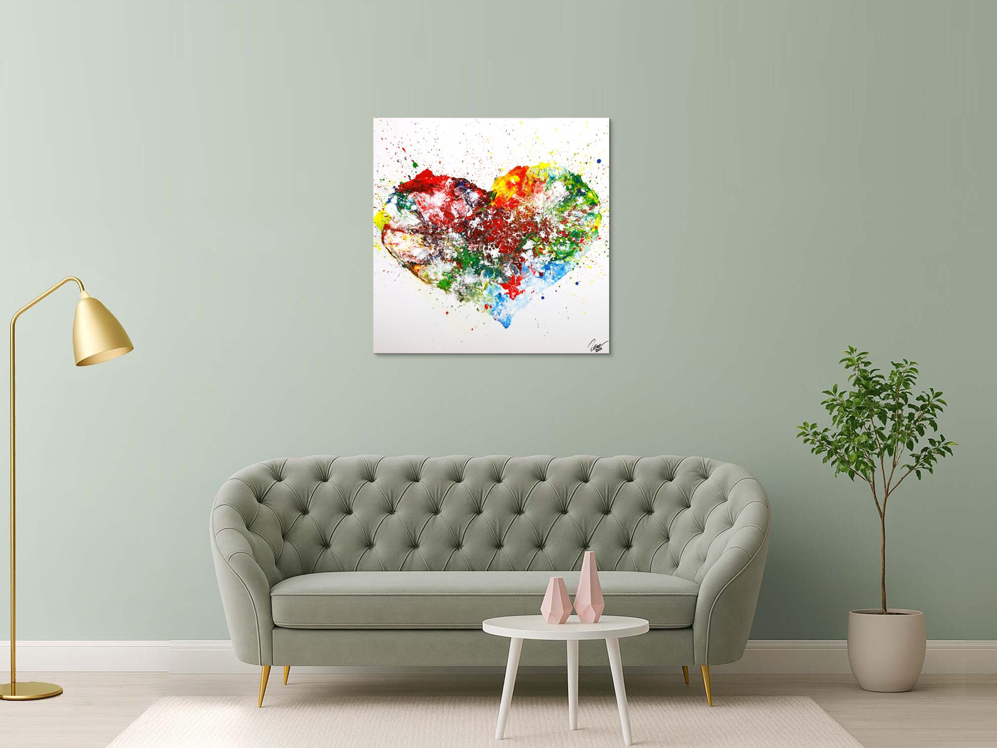 Gemälde Original abstrakt 100x100cm Fluid Painting zeitgenössisch handgefertigt  weiß bunt Unikat