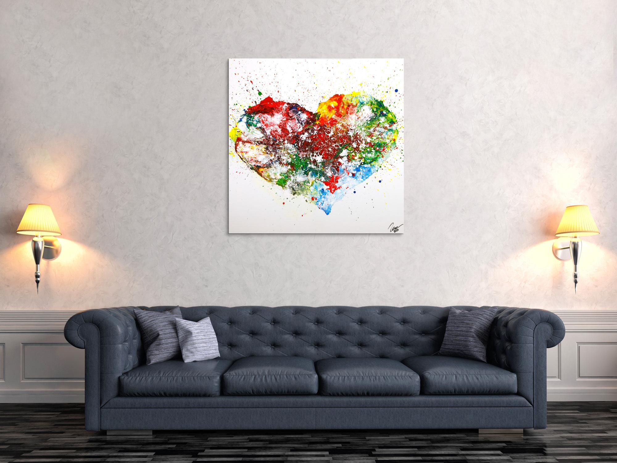 Gemälde Original abstrakt 100x100cm Fluid Painting zeitgenössisch handgefertigt  weiß bunt Unikat