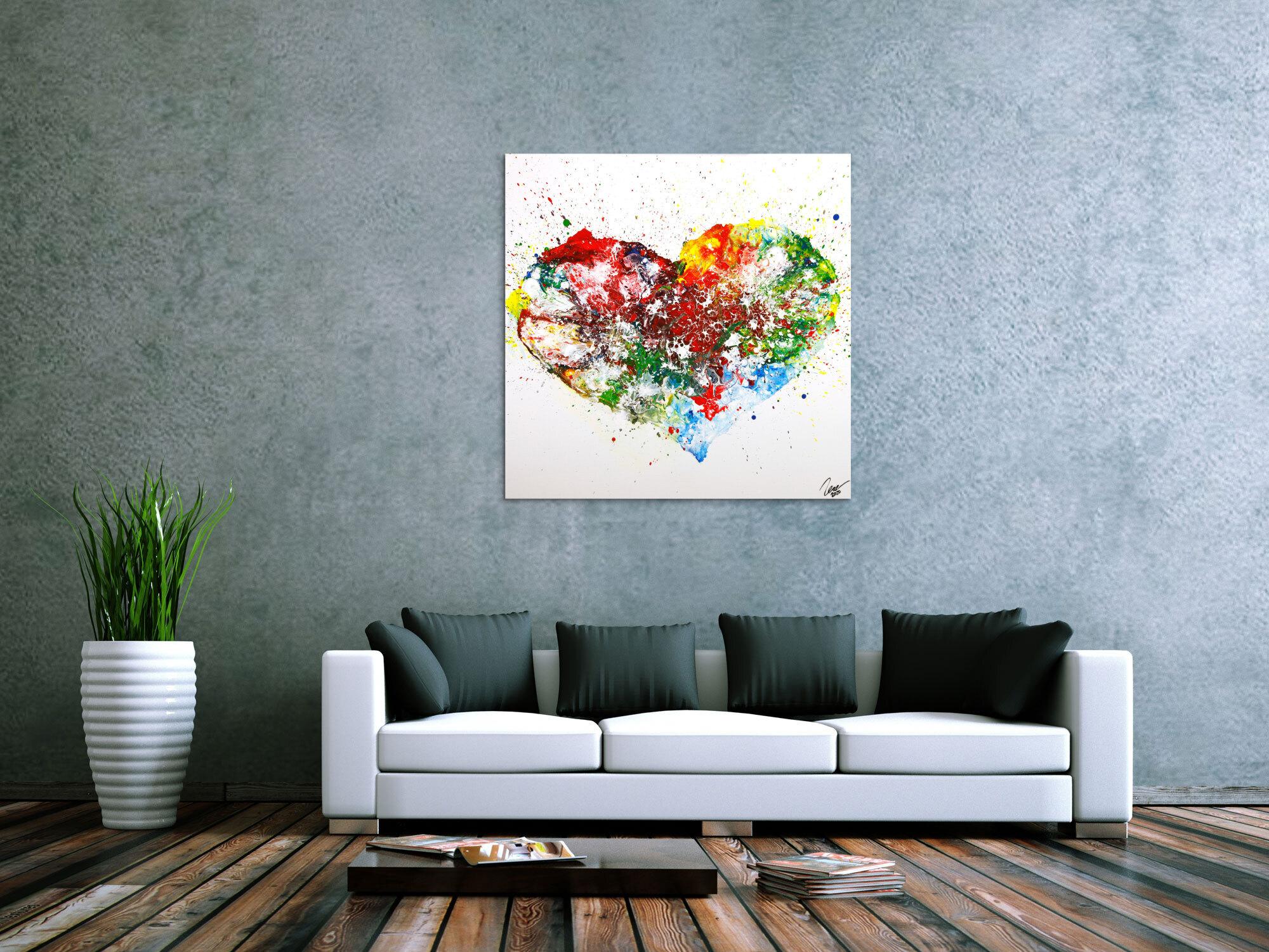 Gemälde Original abstrakt 100x100cm Fluid Painting zeitgenössisch handgefertigt  weiß bunt Unikat