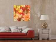 Gemälde Original abstrakt 70x70cm Action Painting zeitgenössisch auf Leinwand Mischtechnik rot orange beige hochwertig