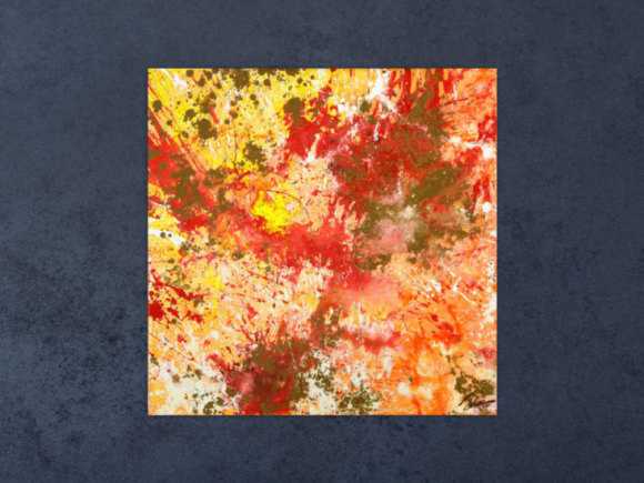 Gemälde Original abstrakt 70x70cm Action Painting zeitgenössisch auf Leinwand Mischtechnik rot orange beige hochwertig