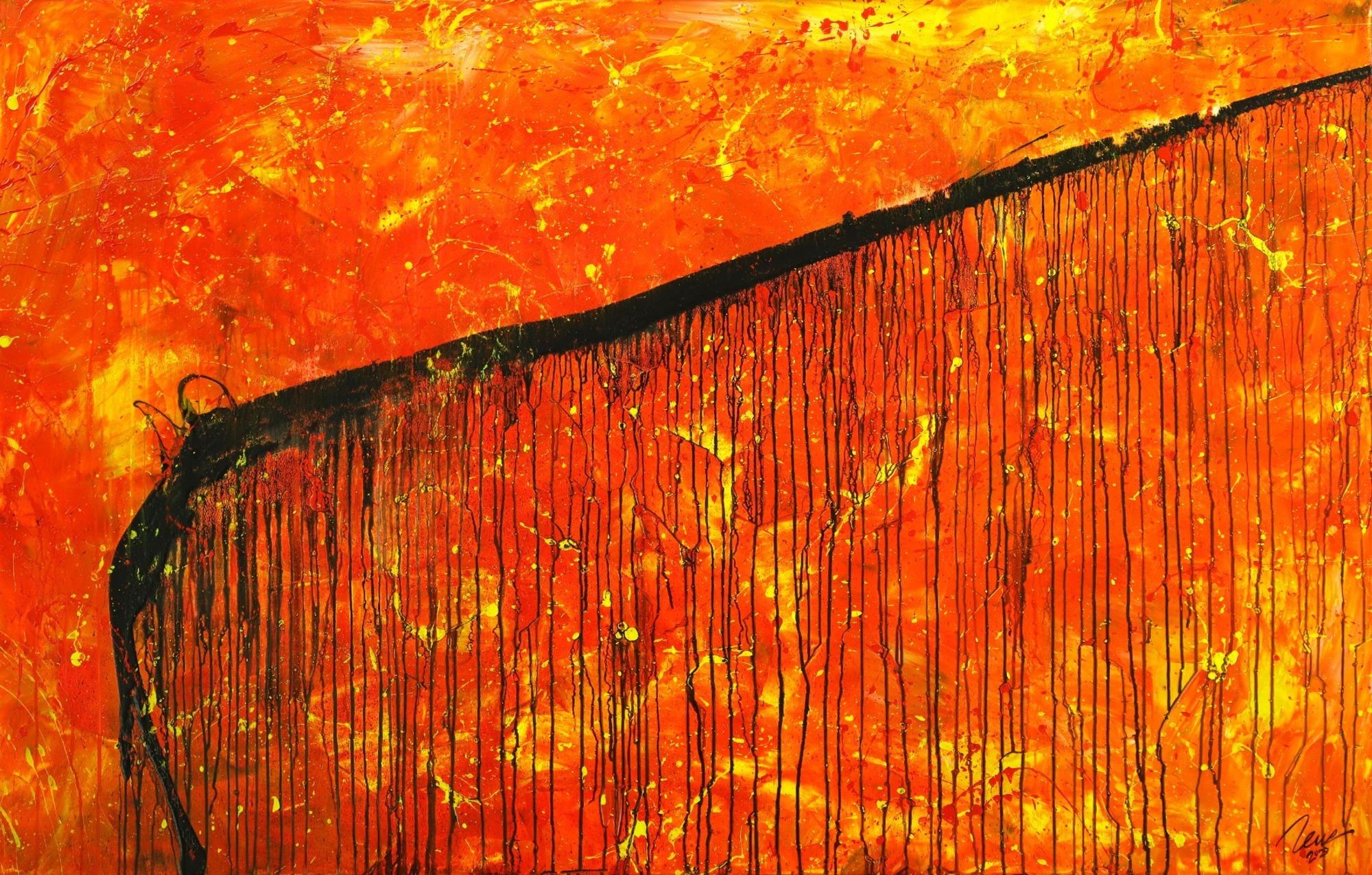 Abstraktes Original Gemälde 100x160cm Action Painting Modern Art auf Leinwand Mischtechnik rot orange braun einzigartig