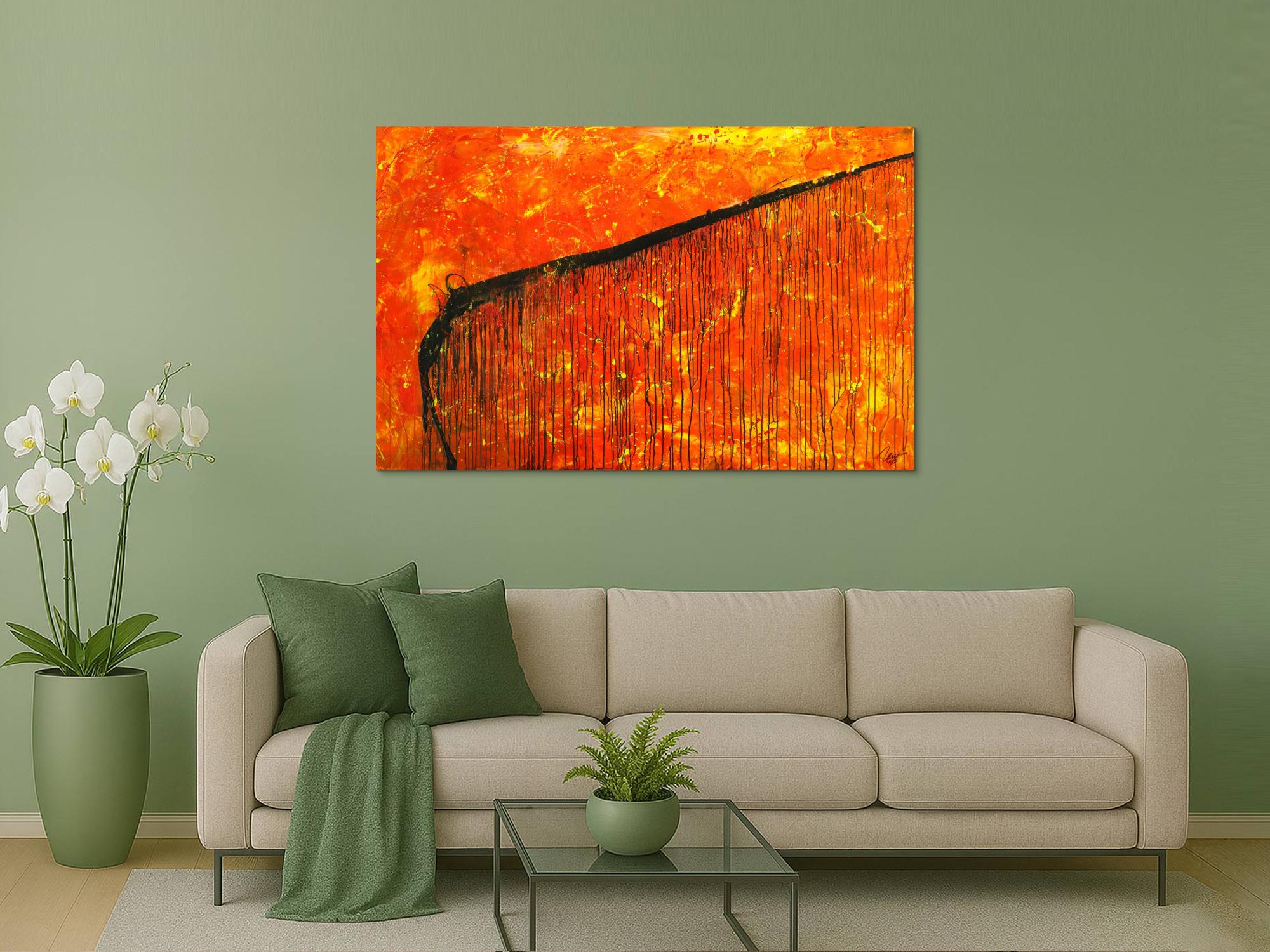 Abstraktes Original Gemälde 100x160cm Action Painting Modern Art auf Leinwand Mischtechnik rot orange braun einzigartig