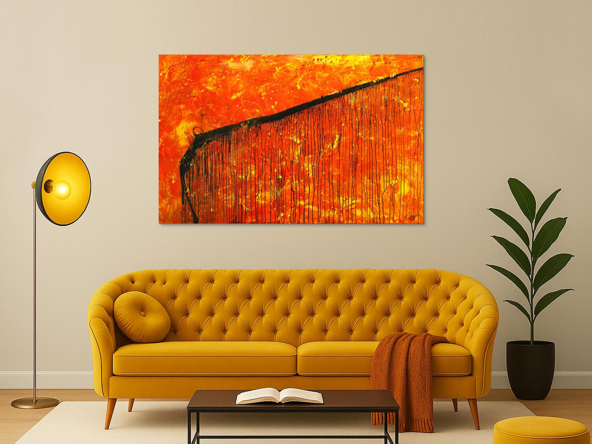 Abstraktes Original Gemälde 100x160cm Action Painting Modern Art auf Leinwand Mischtechnik rot orange braun einzigartig