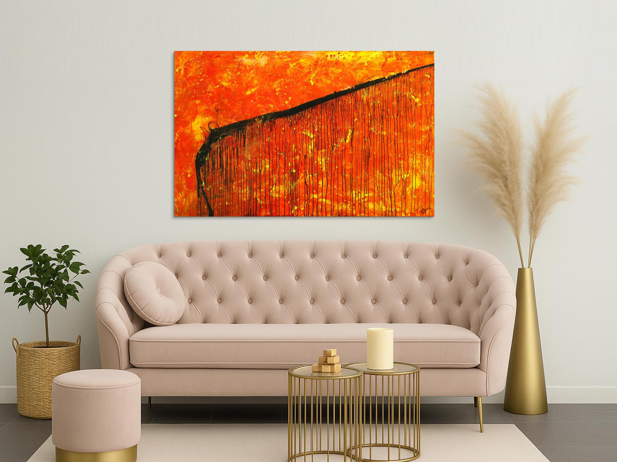 Abstraktes Original Gemälde 100x160cm Action Painting Modern Art auf Leinwand Mischtechnik rot orange braun einzigartig