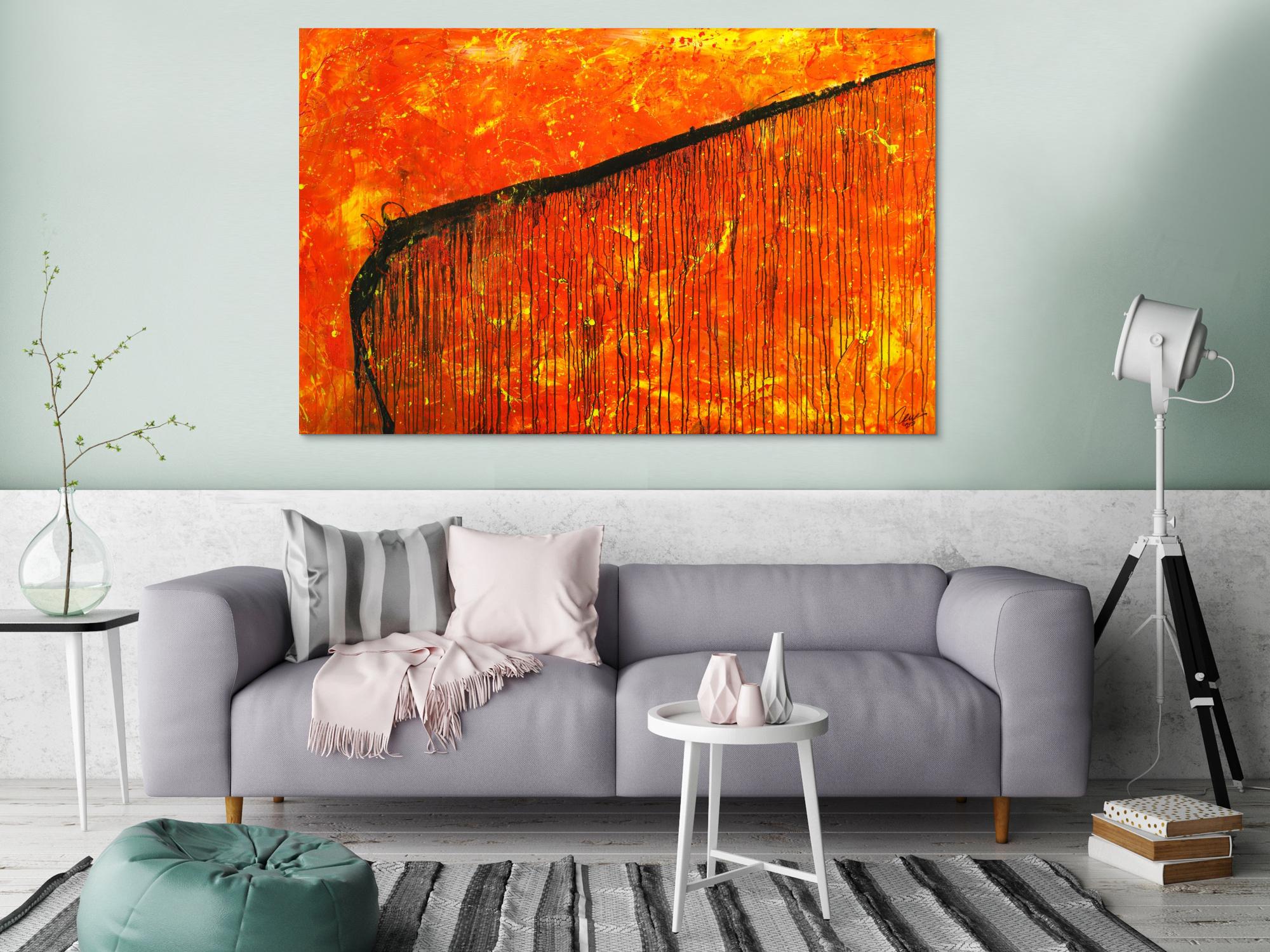 Abstraktes Original Gemälde 100x160cm Action Painting Modern Art auf Leinwand Mischtechnik rot orange braun einzigartig