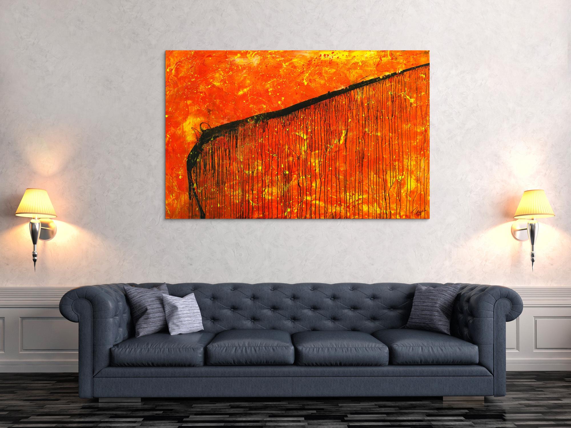 Abstraktes Original Gemälde 100x160cm Action Painting Modern Art auf Leinwand Mischtechnik rot orange braun einzigartig