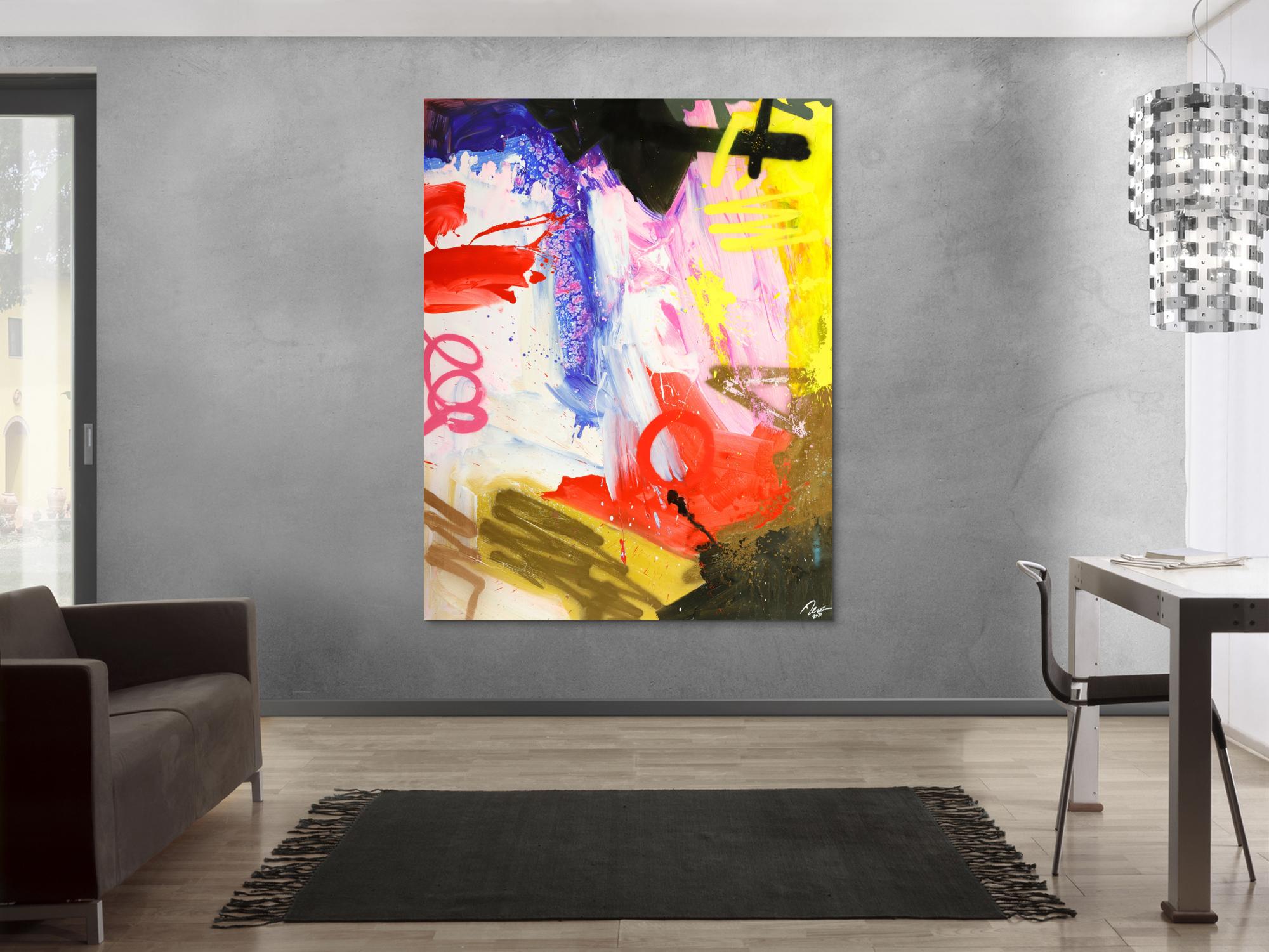 Abstraktes Original Gemälde 180x140cm Action Painting zeitgenössisch handgemalt Mischtechnik weiß schwarz rot hochwertig