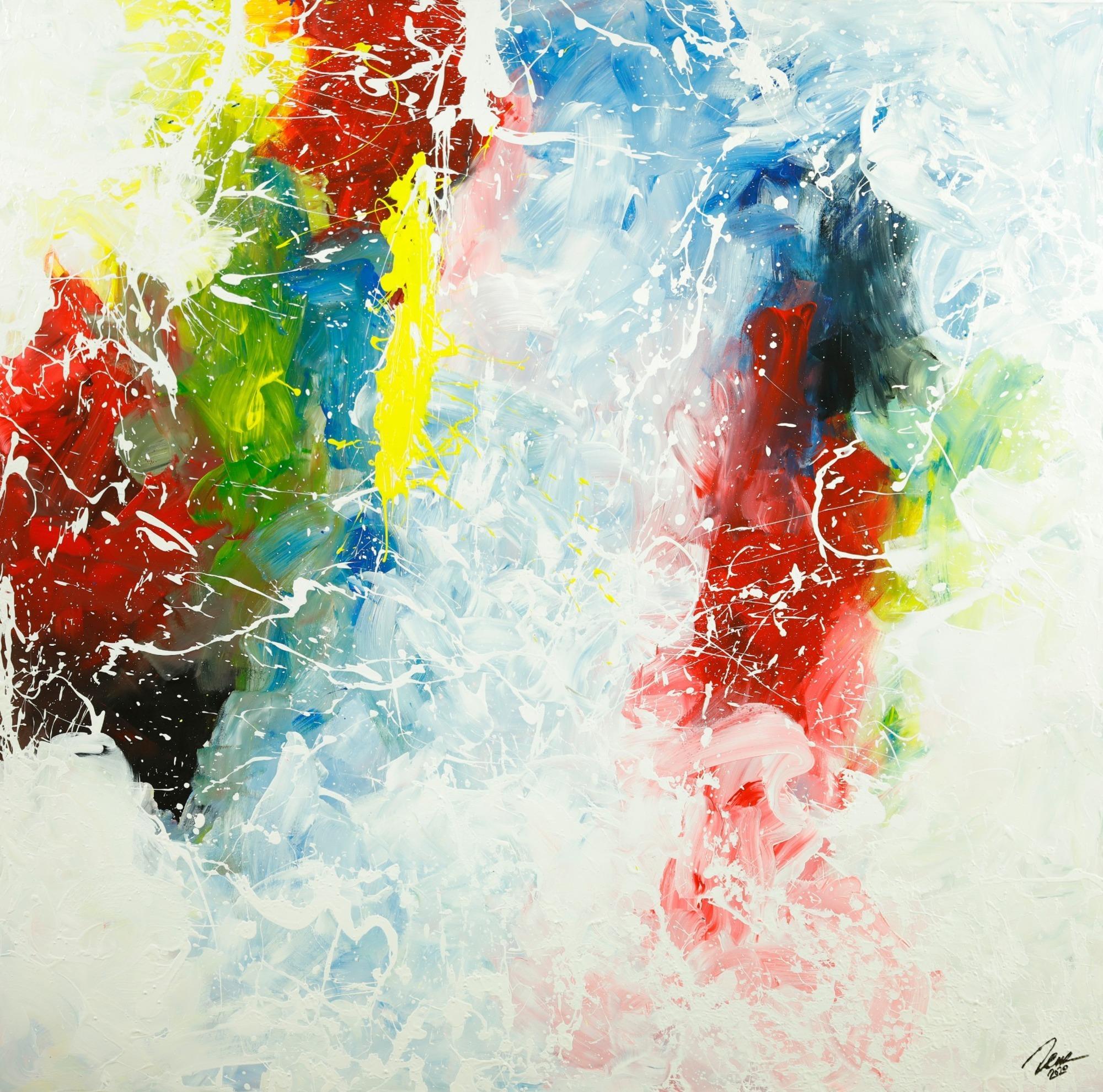 Gemälde Original abstrakt 150x150cm Action Painting Modern Art handgemalt  weiß braun rot Unikat