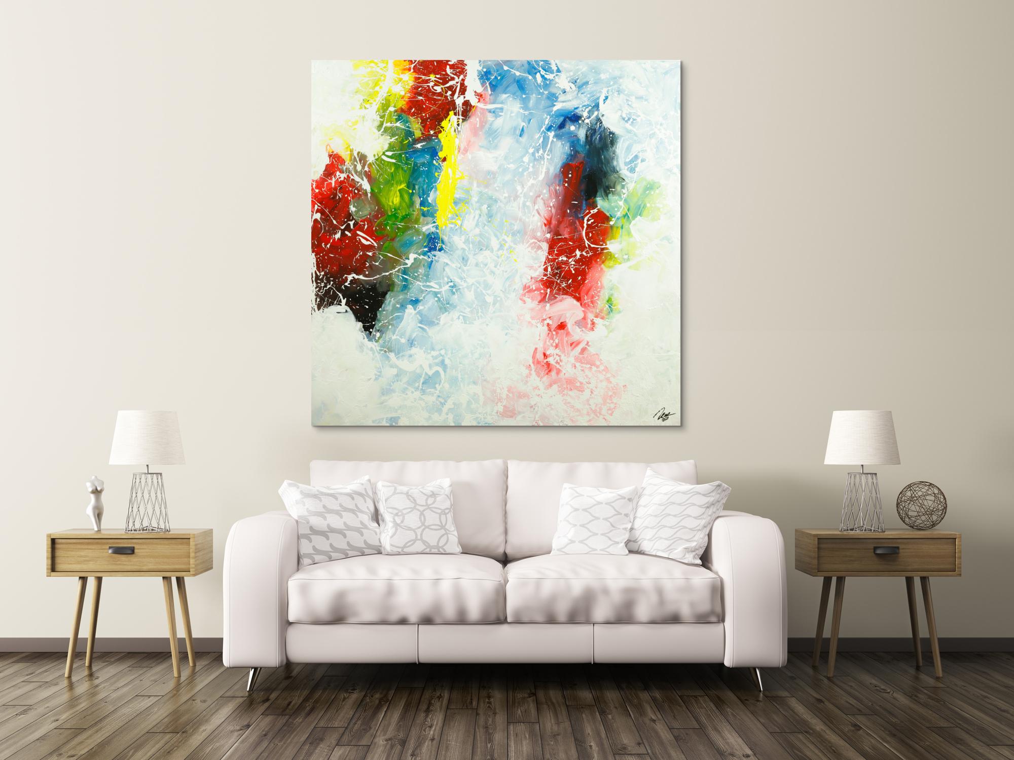 Gemälde Original abstrakt 150x150cm Action Painting Modern Art handgemalt  weiß braun rot Unikat