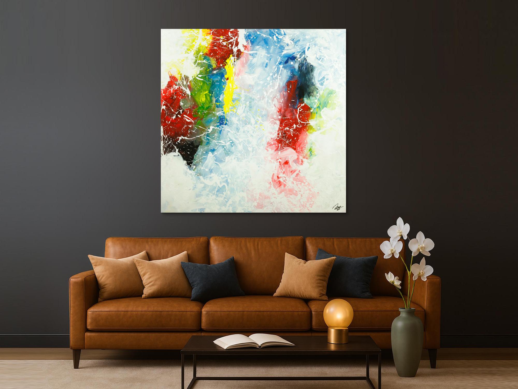 Gemälde Original abstrakt 150x150cm Action Painting Modern Art handgemalt  weiß braun rot Unikat