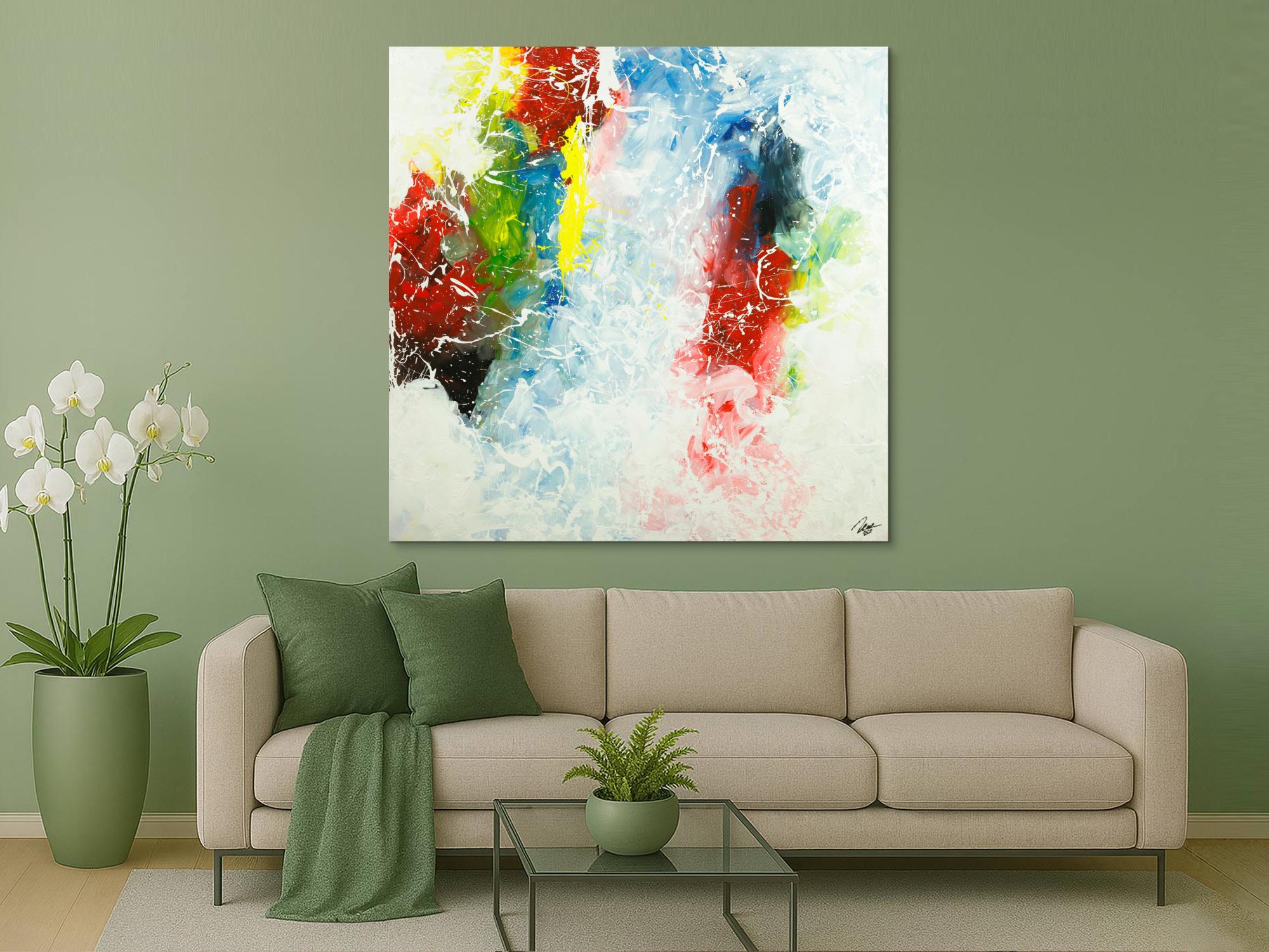 Gemälde Original abstrakt 150x150cm Action Painting Modern Art handgemalt  weiß braun rot Unikat