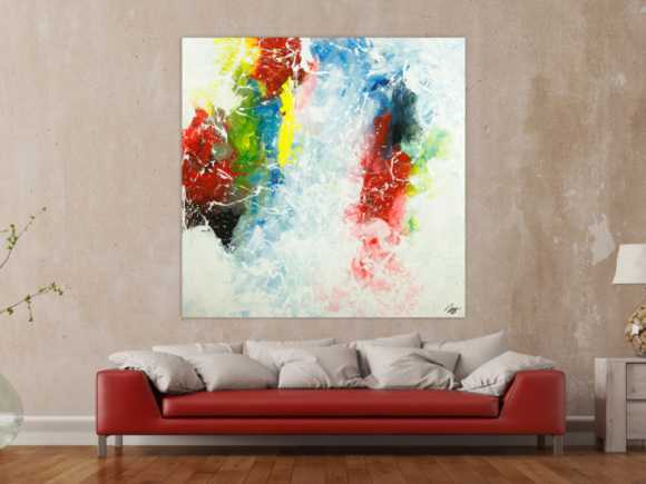 Gemälde Original abstrakt 150x150cm Action Painting Modern Art handgemalt  weiß braun rot Unikat