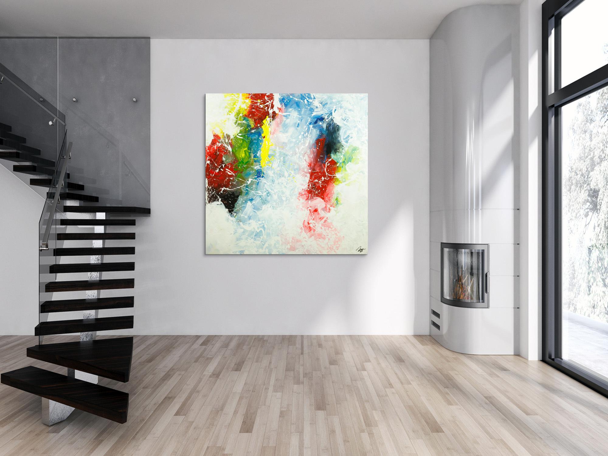 Gemälde Original abstrakt 150x150cm Action Painting Modern Art handgemalt  weiß braun rot Unikat