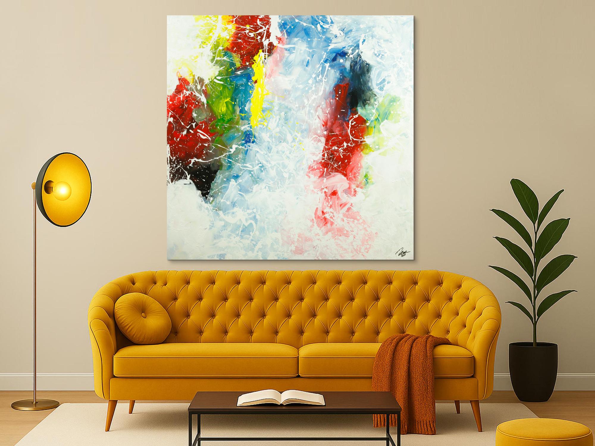 Gemälde Original abstrakt 150x150cm Action Painting Modern Art handgemalt  weiß braun rot Unikat