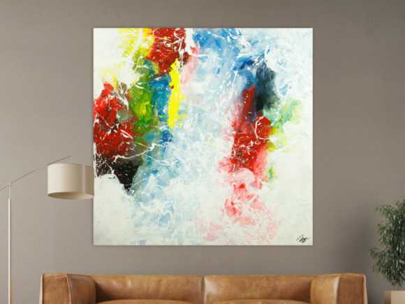 Gemälde Original abstrakt 150x150cm Action Painting Modern Art handgemalt  weiß braun rot Unikat