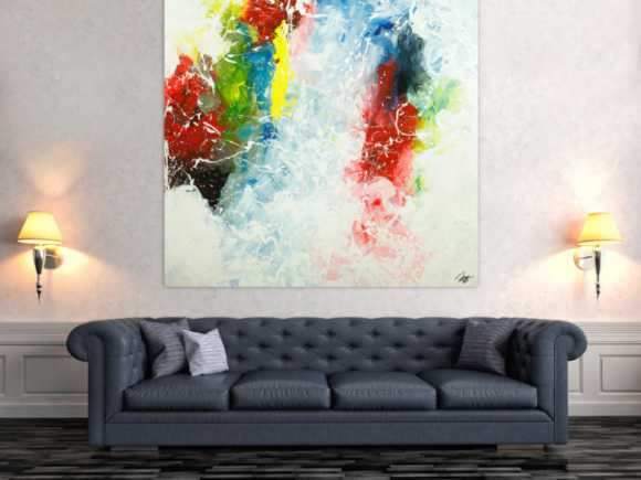 Gemälde Original abstrakt 150x150cm Action Painting Modern Art handgemalt  weiß braun rot Unikat