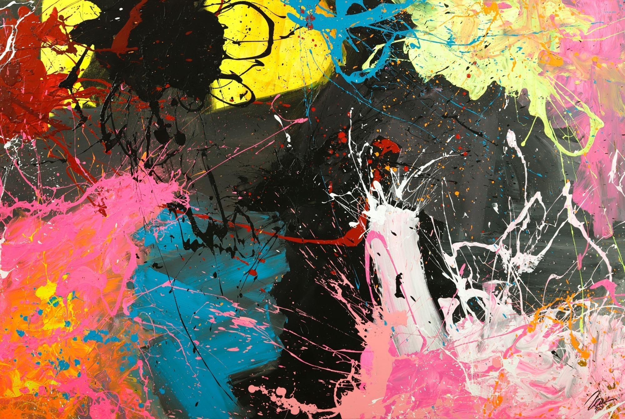 Gemälde Original abstrakt 120x180cm Action Painting Moderne Kunst handgemalt  schwarz anthrazit bunt hochwertig