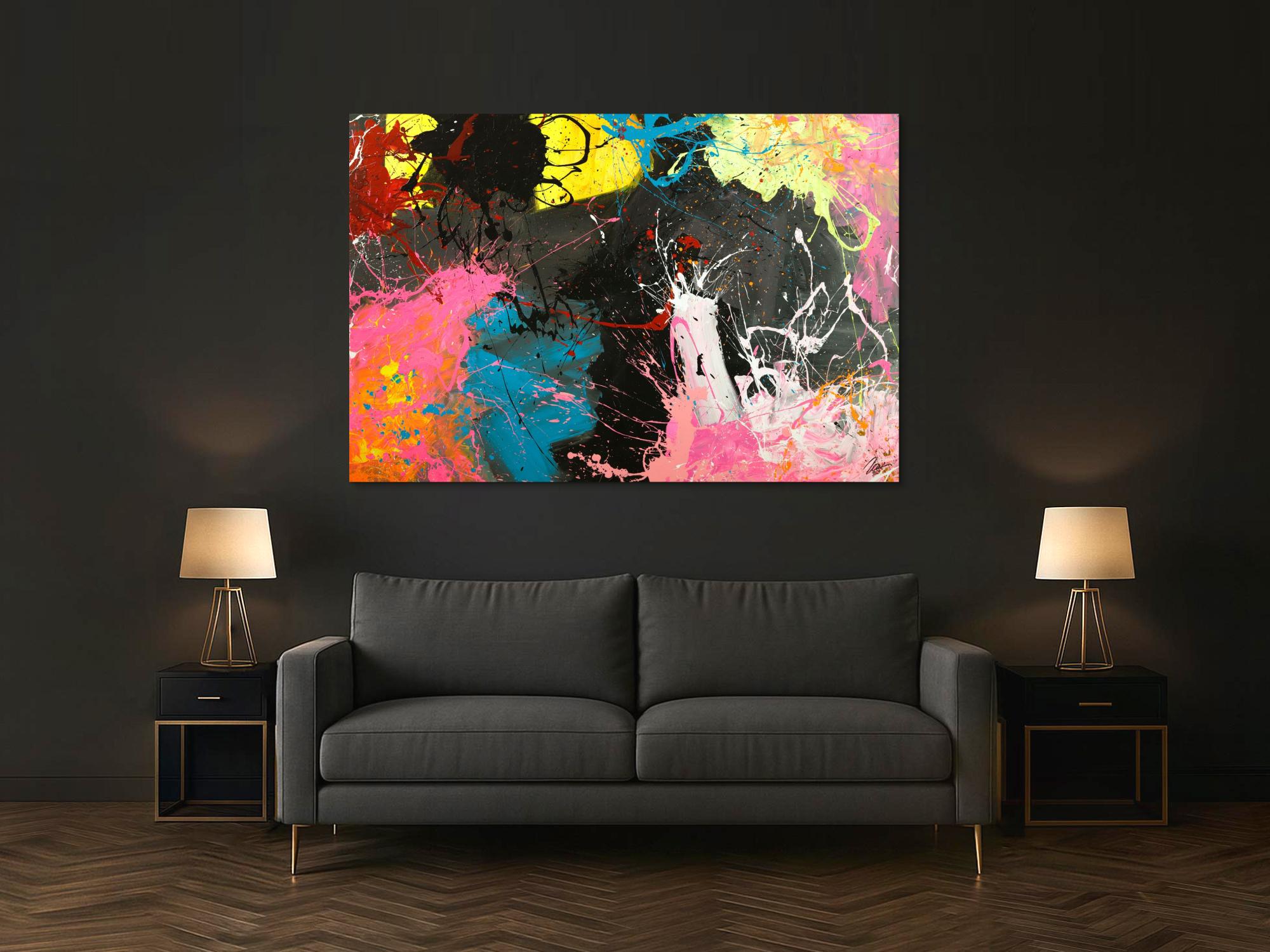 Gemälde Original abstrakt 120x180cm Action Painting Moderne Kunst handgemalt  schwarz anthrazit bunt hochwertig