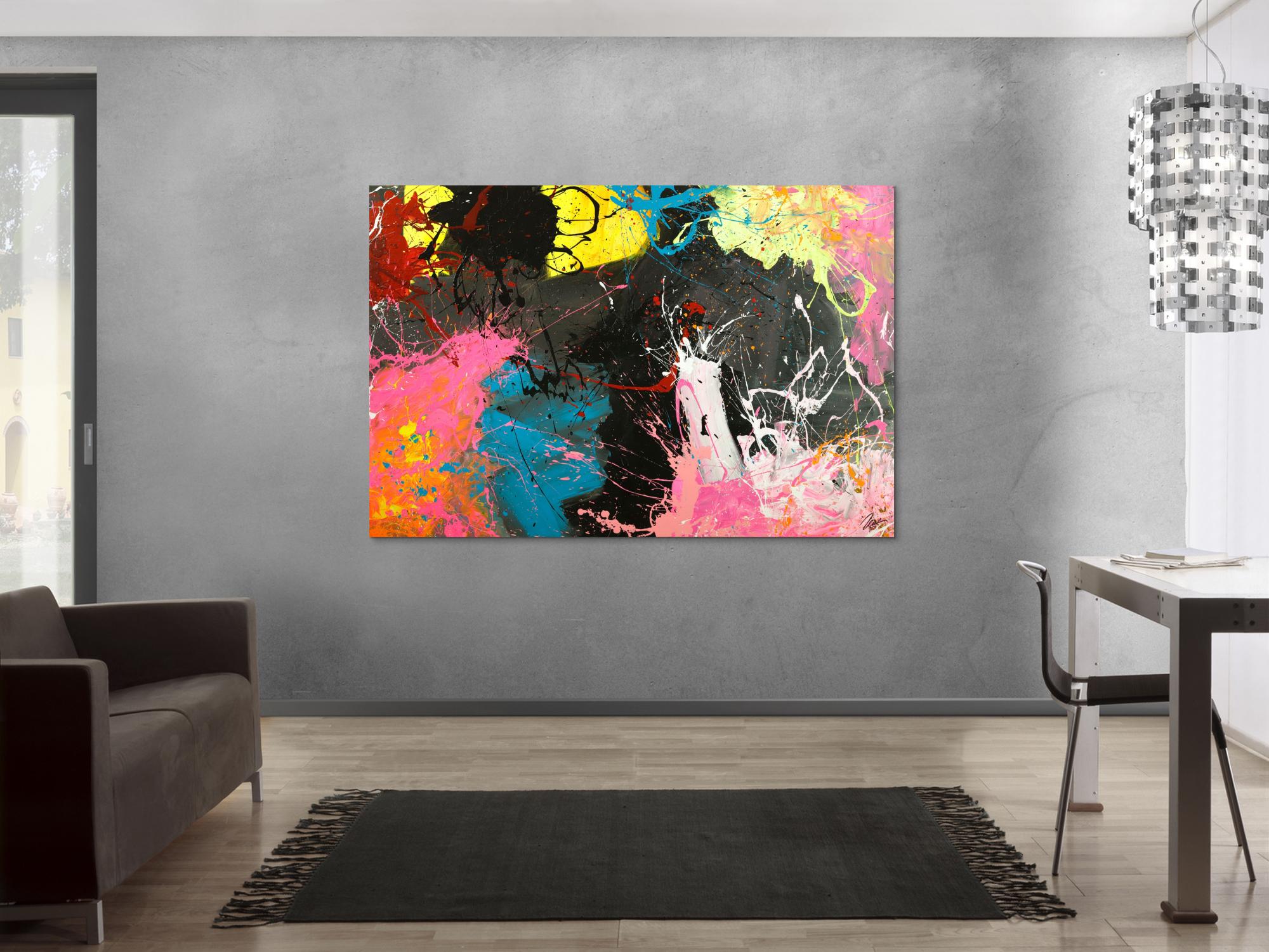 Gemälde Original abstrakt 120x180cm Action Painting Moderne Kunst handgemalt  schwarz anthrazit bunt hochwertig