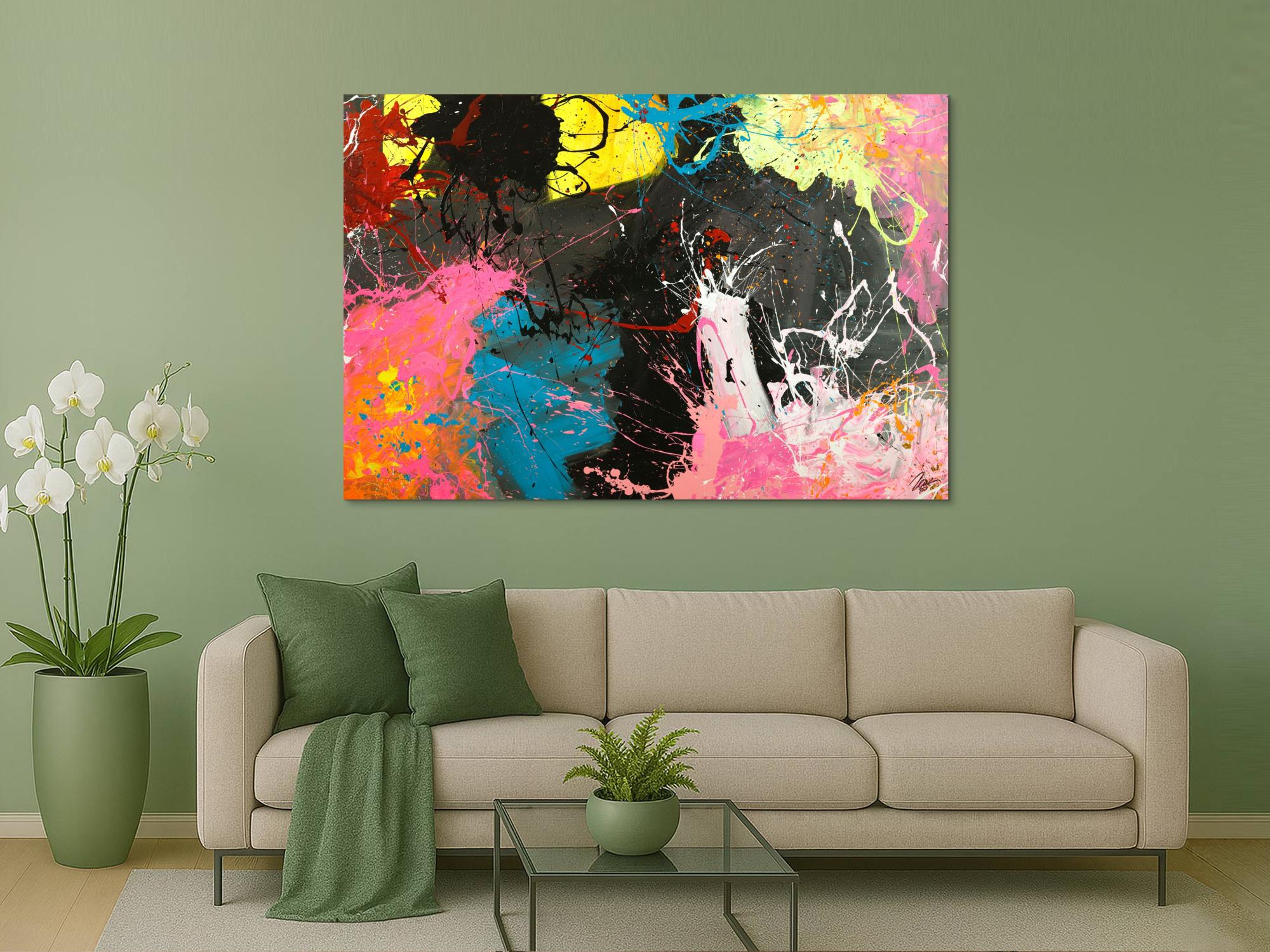 Gemälde Original abstrakt 120x180cm Action Painting Moderne Kunst handgemalt  schwarz anthrazit bunt hochwertig