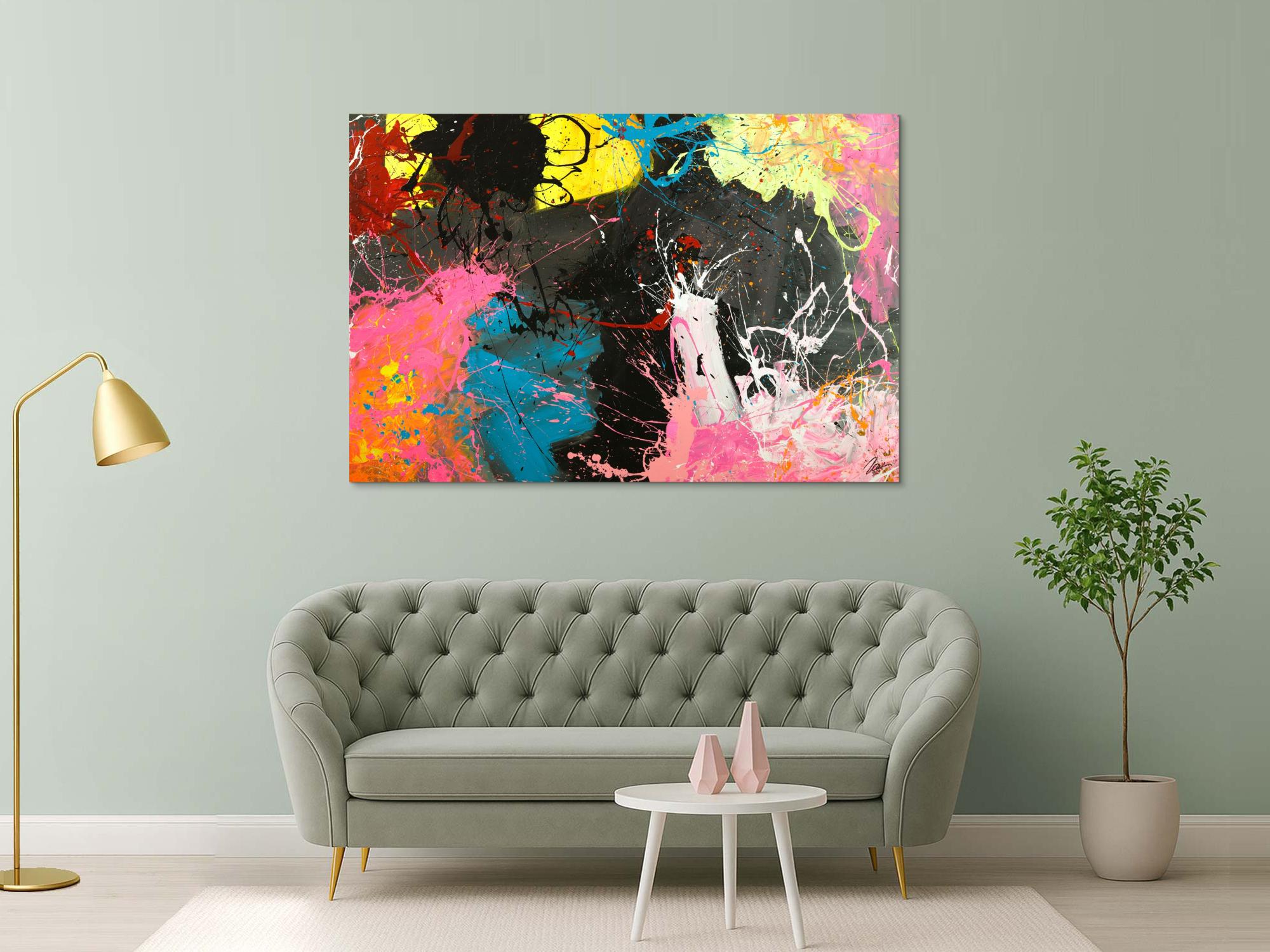 Gemälde Original abstrakt 120x180cm Action Painting Moderne Kunst handgemalt  schwarz anthrazit bunt hochwertig