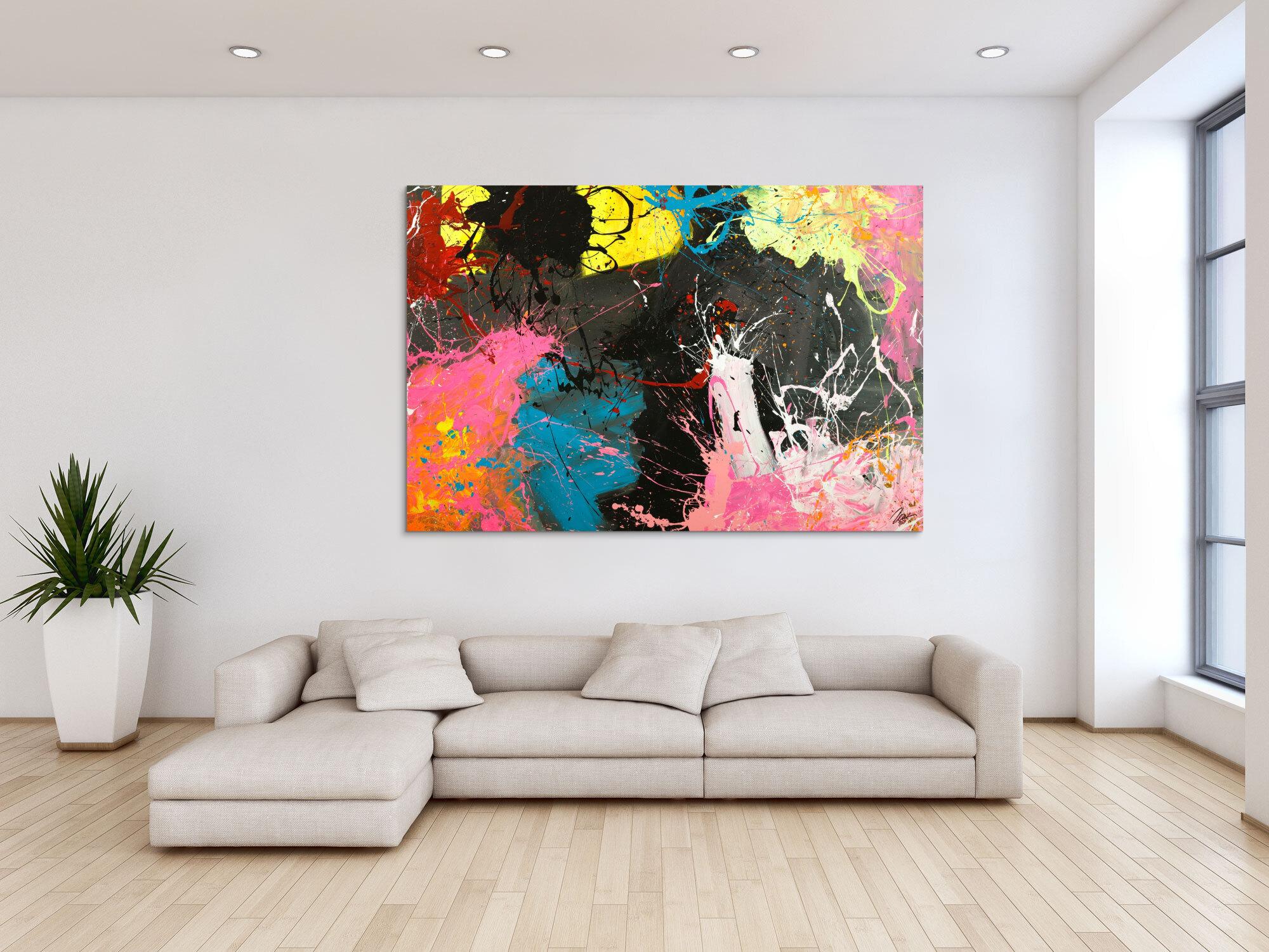 Gemälde Original abstrakt 120x180cm Action Painting Moderne Kunst handgemalt  schwarz anthrazit bunt hochwertig