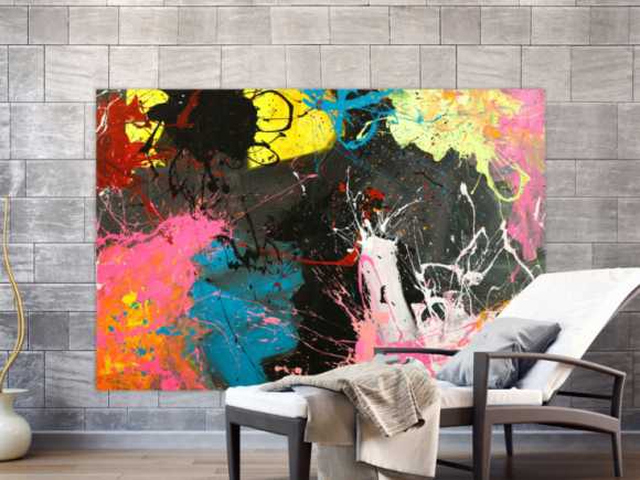 Gemälde Original abstrakt 120x180cm Action Painting Moderne Kunst handgemalt  schwarz anthrazit bunt hochwertig