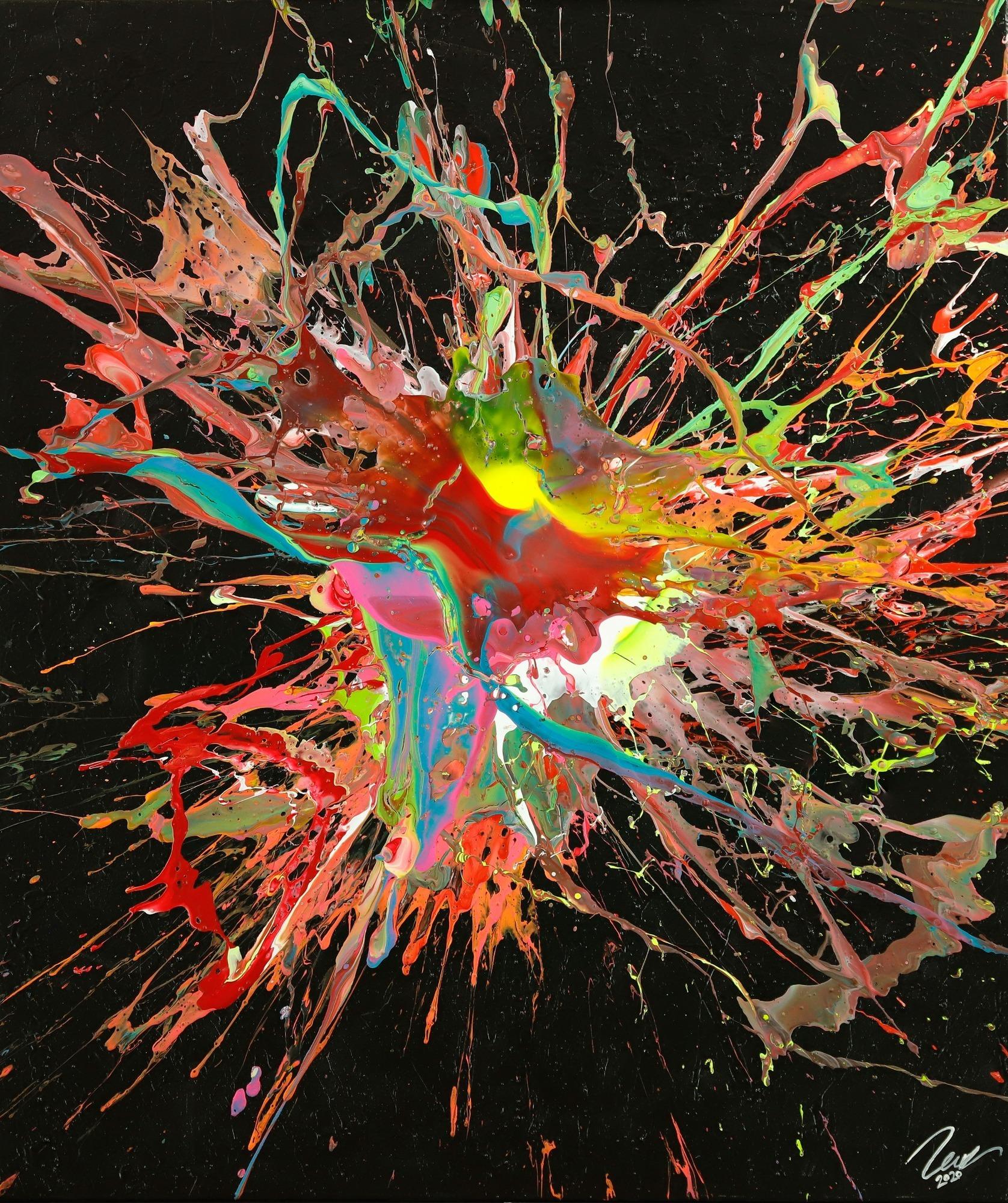 Original Gemälde abstrakt 120x100cm Action Painting Modern Art auf Leinwand Mischtechnik sehr bunt Einzelstück