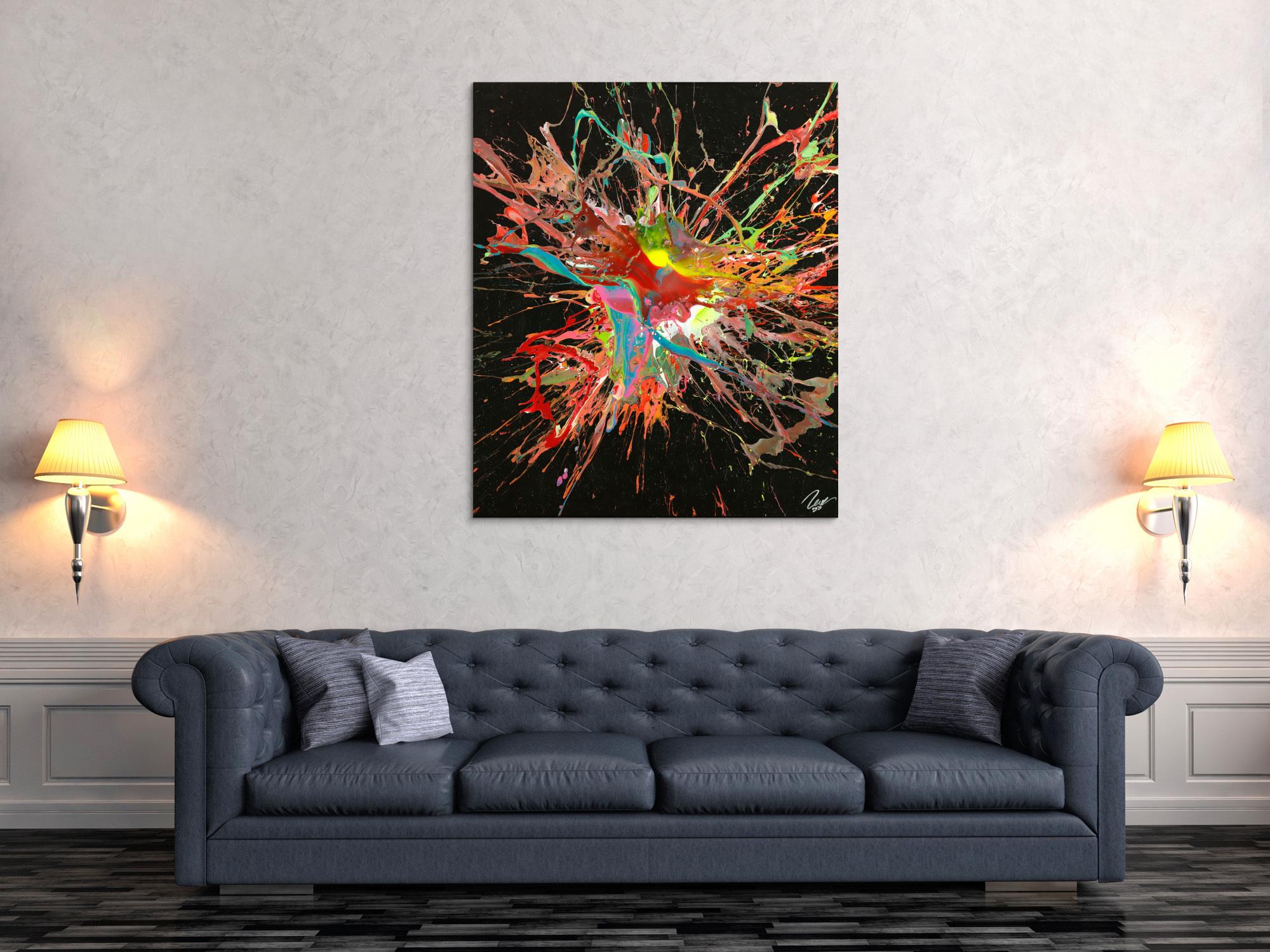 Original Gemälde abstrakt 120x100cm Action Painting Modern Art auf Leinwand Mischtechnik sehr bunt Einzelstück
