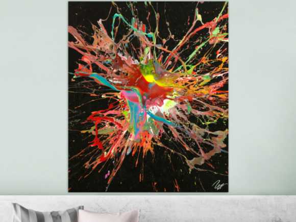 Original Gemälde abstrakt 120x100cm Action Painting Modern Art auf Leinwand Mischtechnik sehr bunt Einzelstück