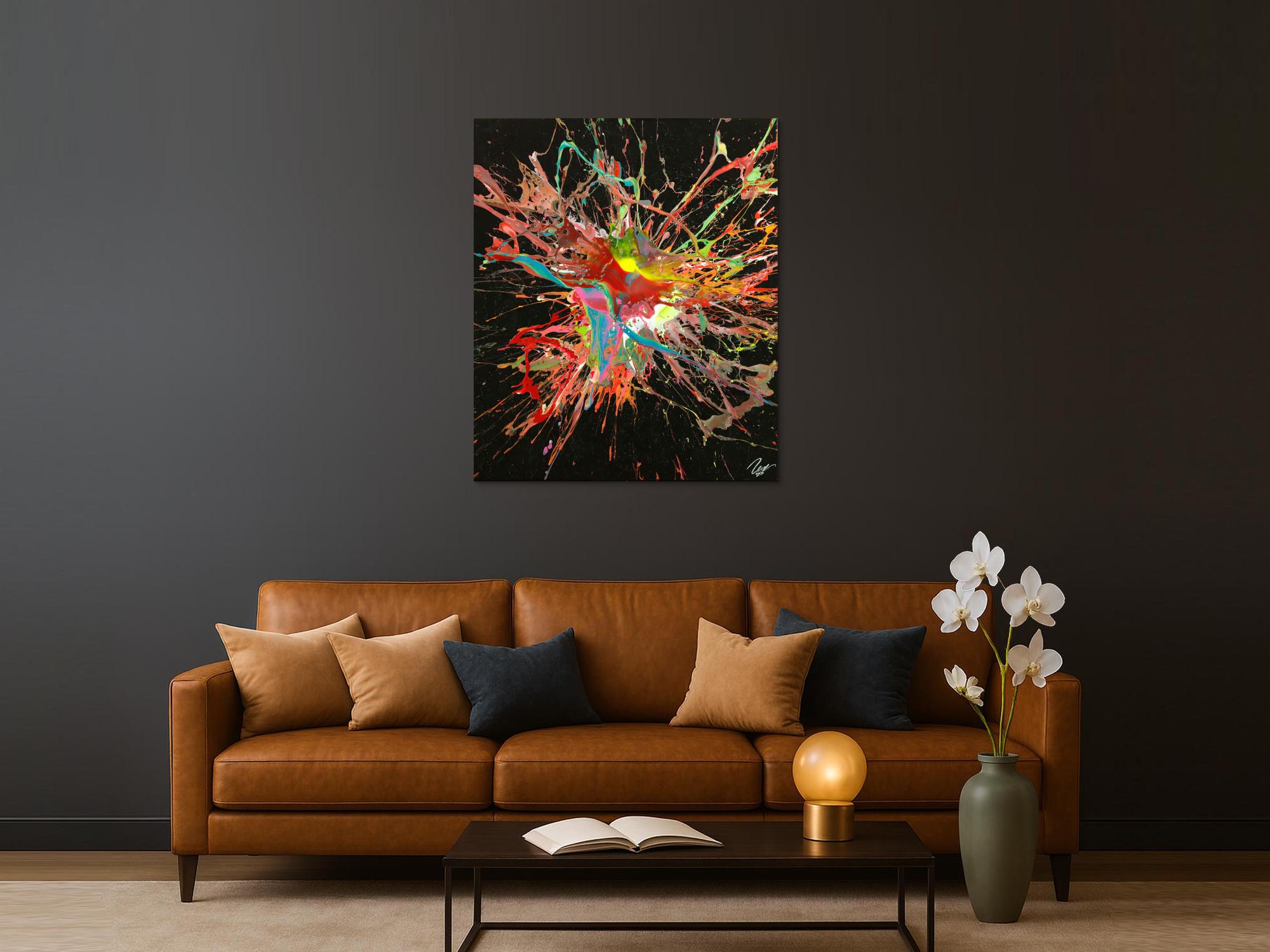 Original Gemälde abstrakt 120x100cm Action Painting Modern Art auf Leinwand Mischtechnik sehr bunt Einzelstück
