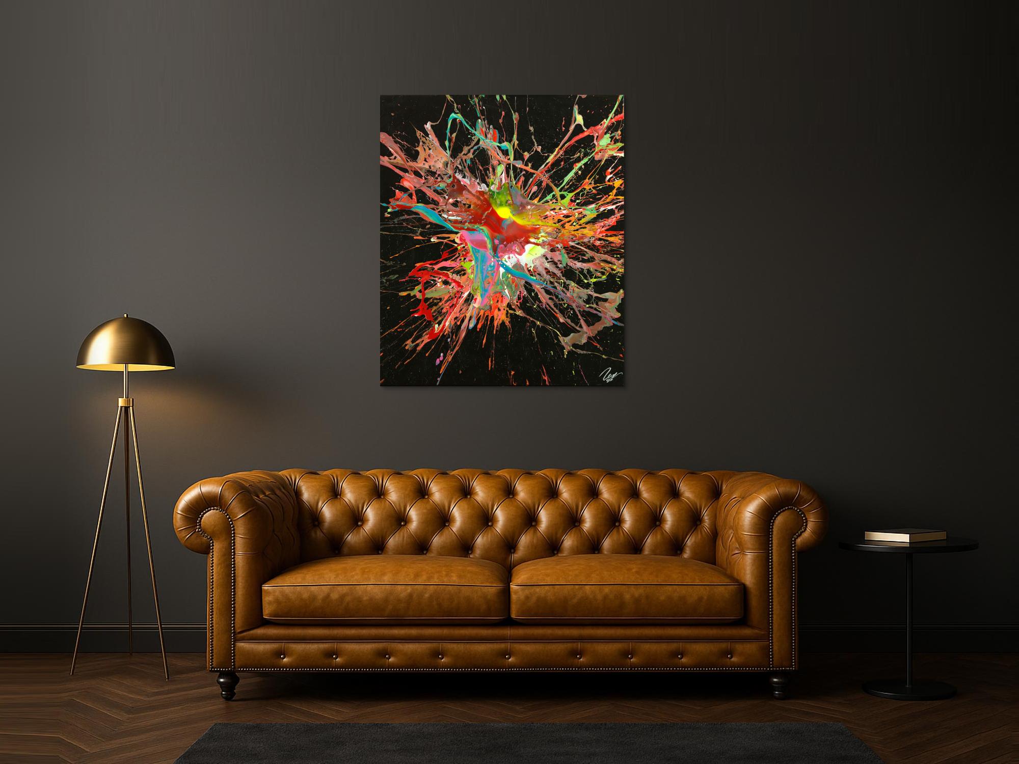 Original Gemälde abstrakt 120x100cm Action Painting Modern Art auf Leinwand Mischtechnik sehr bunt Einzelstück