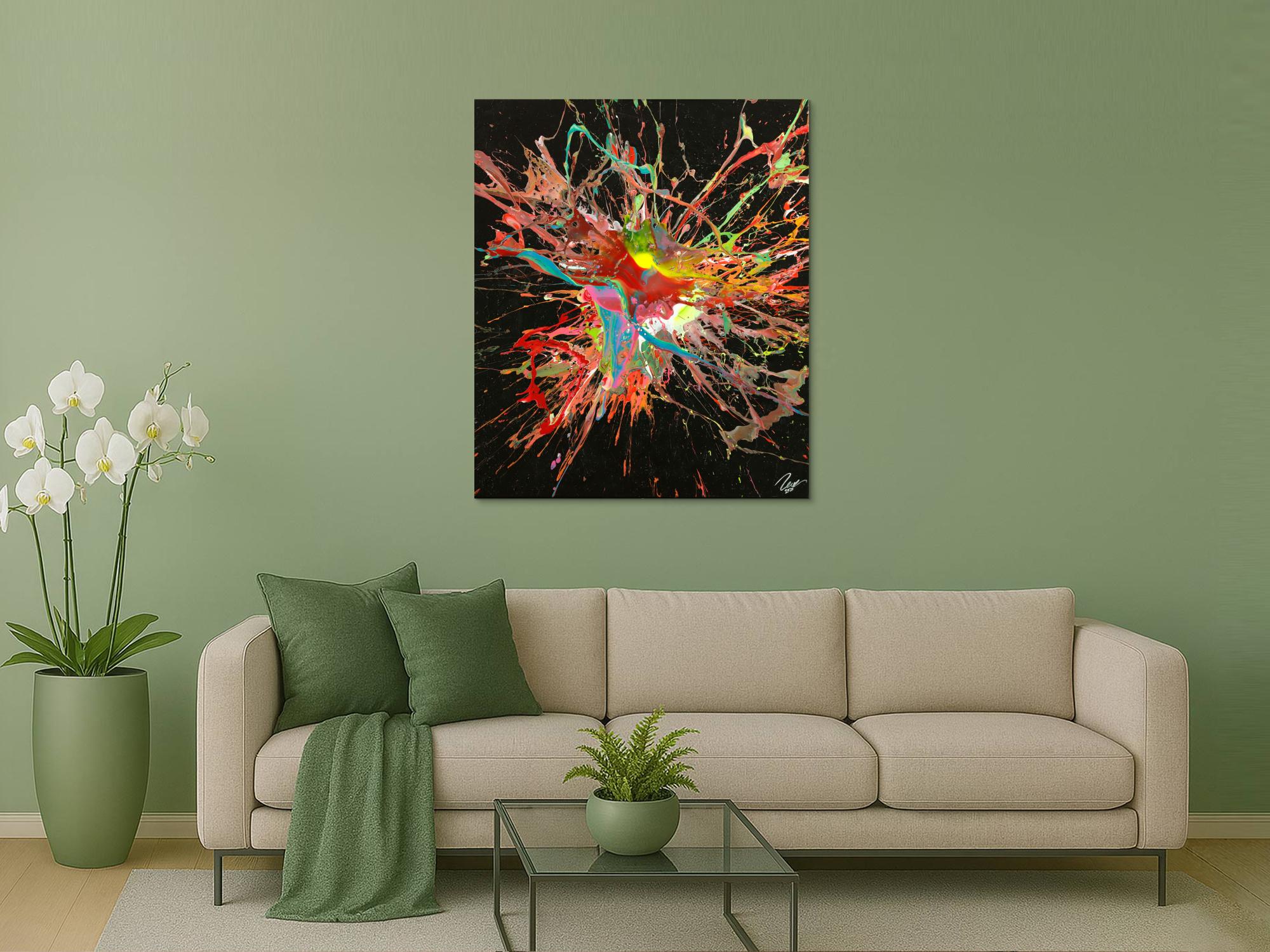 Original Gemälde abstrakt 120x100cm Action Painting Modern Art auf Leinwand Mischtechnik sehr bunt Einzelstück