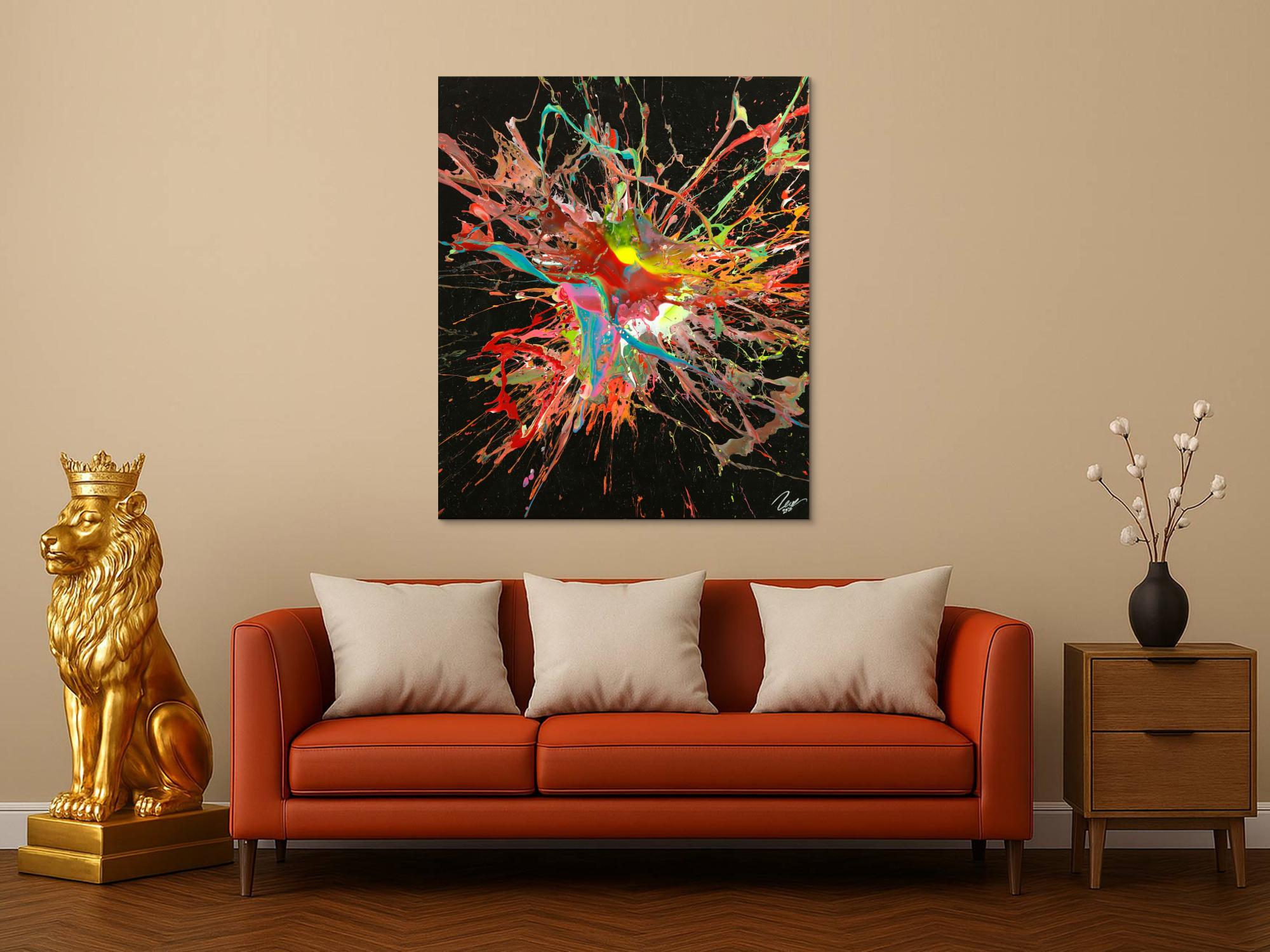 Original Gemälde abstrakt 120x100cm Action Painting Modern Art auf Leinwand Mischtechnik sehr bunt Einzelstück