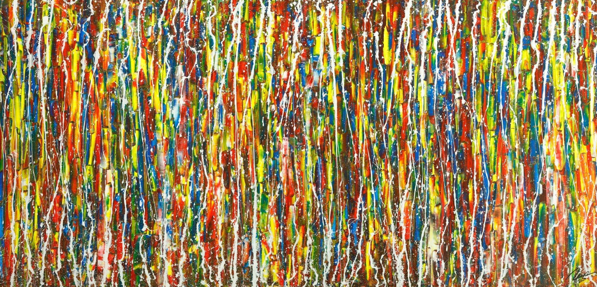 Abstraktes Original Gemälde 100x210cm Action Painting zeitgenössisch handgefertigt sehr bunt Unikat