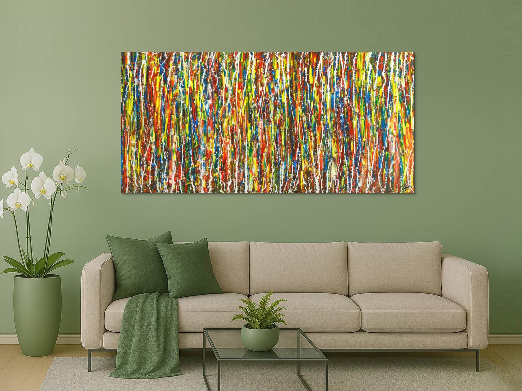 Abstraktes Original Gemälde 100x210cm Action Painting zeitgenössisch handgefertigt sehr bunt Unikat