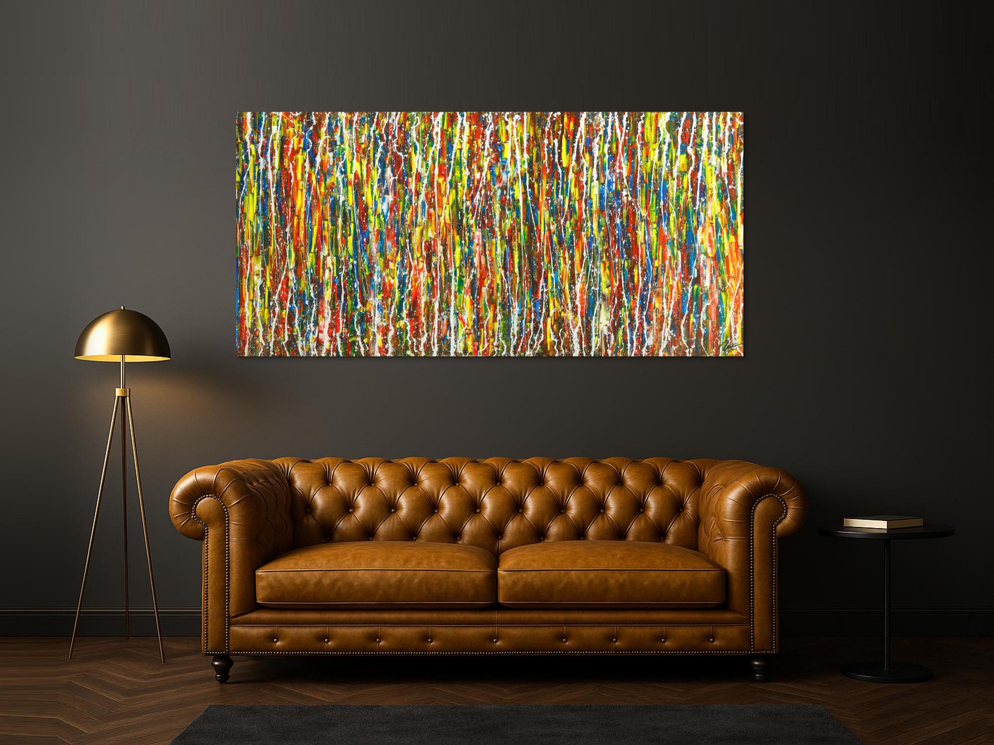 Abstraktes Original Gemälde 100x210cm Action Painting zeitgenössisch handgefertigt sehr bunt Unikat