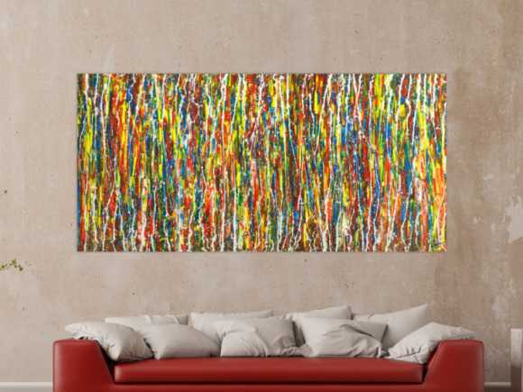 Abstraktes Original Gemälde 100x210cm Action Painting zeitgenössisch handgefertigt sehr bunt Unikat