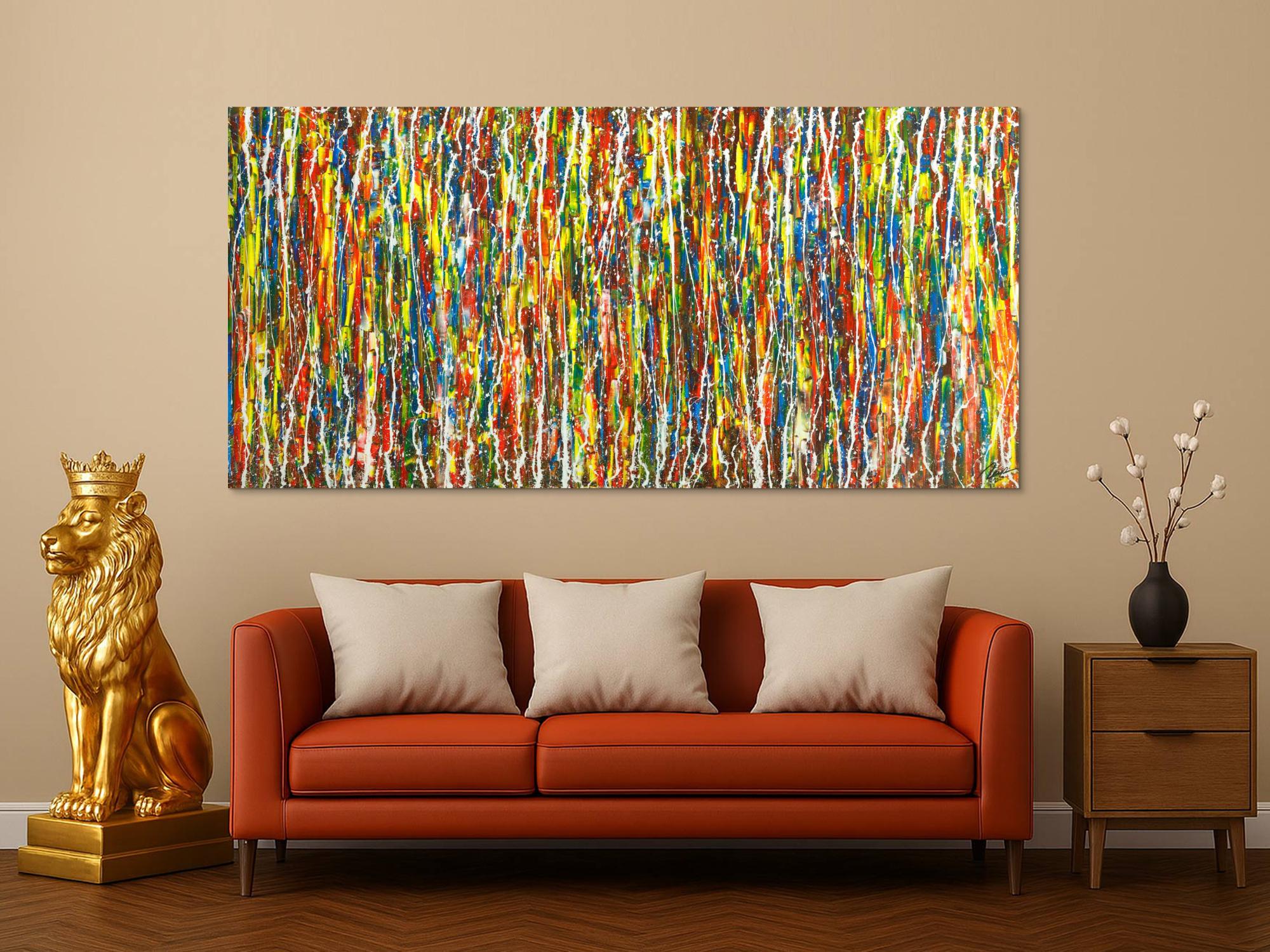 Abstraktes Original Gemälde 100x210cm Action Painting zeitgenössisch handgefertigt sehr bunt Unikat