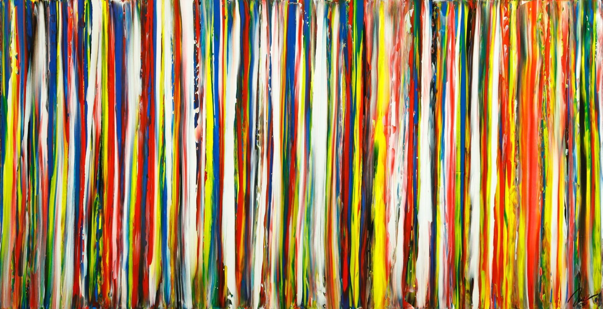 Gemälde Original abstrakt 100x200cm Spachteltechnik zeitgenössisch auf Leinwand bunte Streifen schwarz Unikat