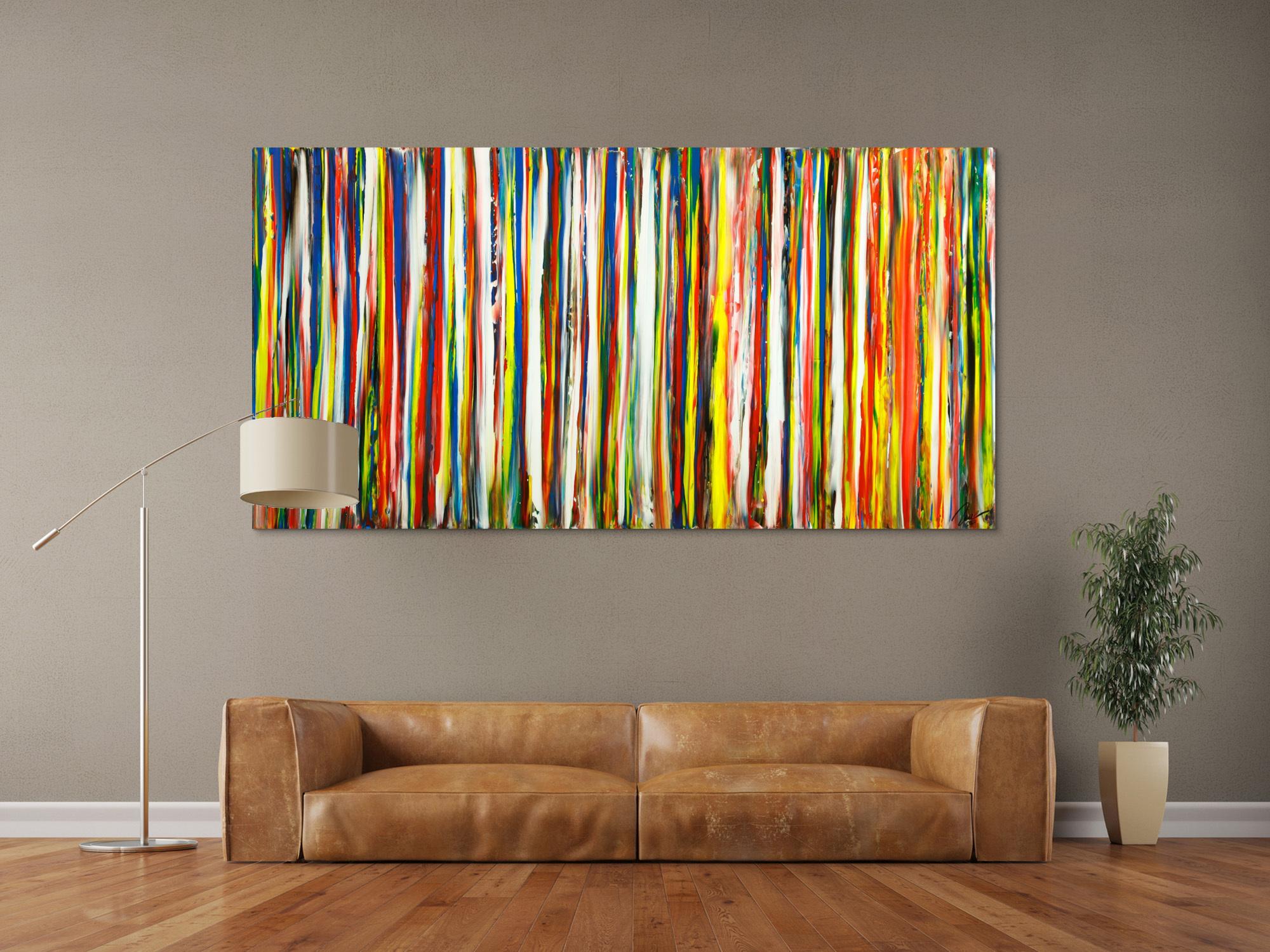 Gemälde Original abstrakt 100x200cm Spachteltechnik zeitgenössisch auf Leinwand bunte Streifen schwarz Unikat