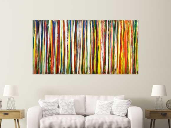 Gemälde Original abstrakt 100x200cm Spachteltechnik zeitgenössisch auf Leinwand bunte Streifen schwarz Unikat