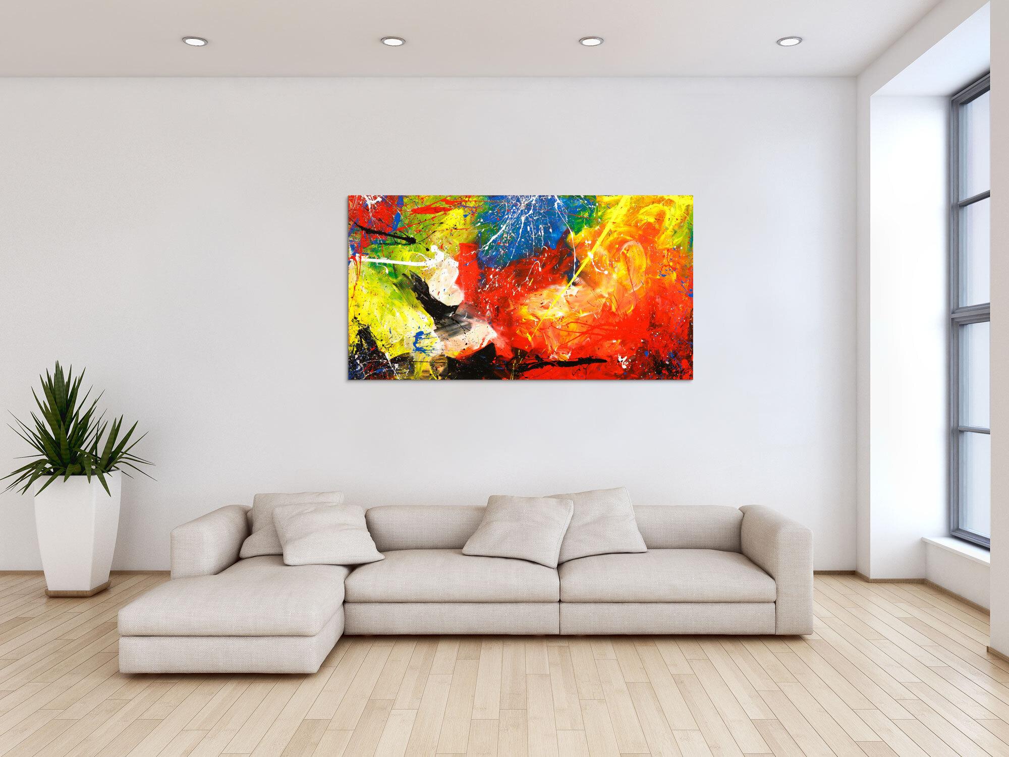 Gemälde Original abstrakt 80x150cm Action Painting Modern Art handgefertigt  rot gelb orange einzigartig