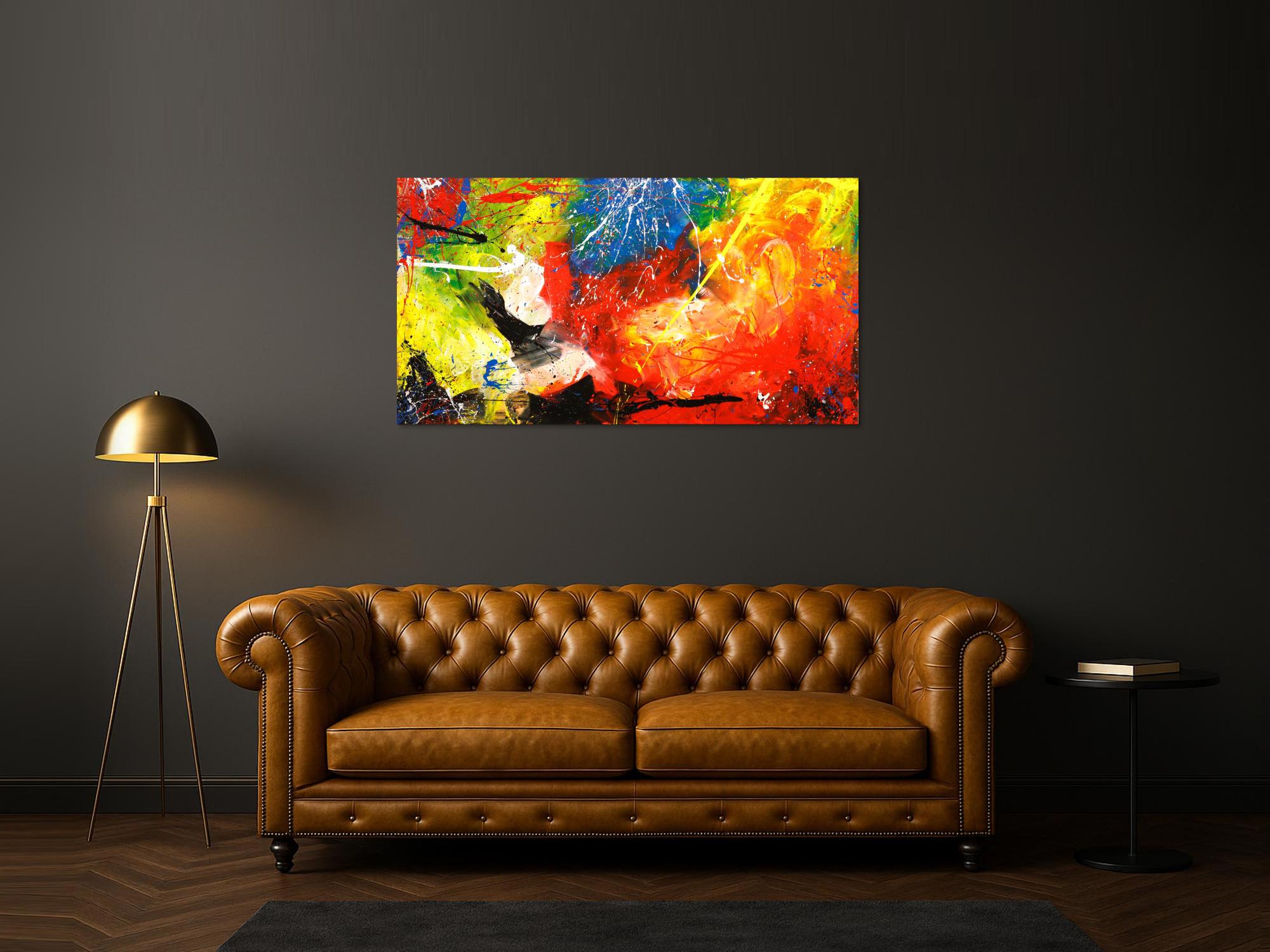 Gemälde Original abstrakt 80x150cm Action Painting Modern Art handgefertigt  rot gelb orange einzigartig