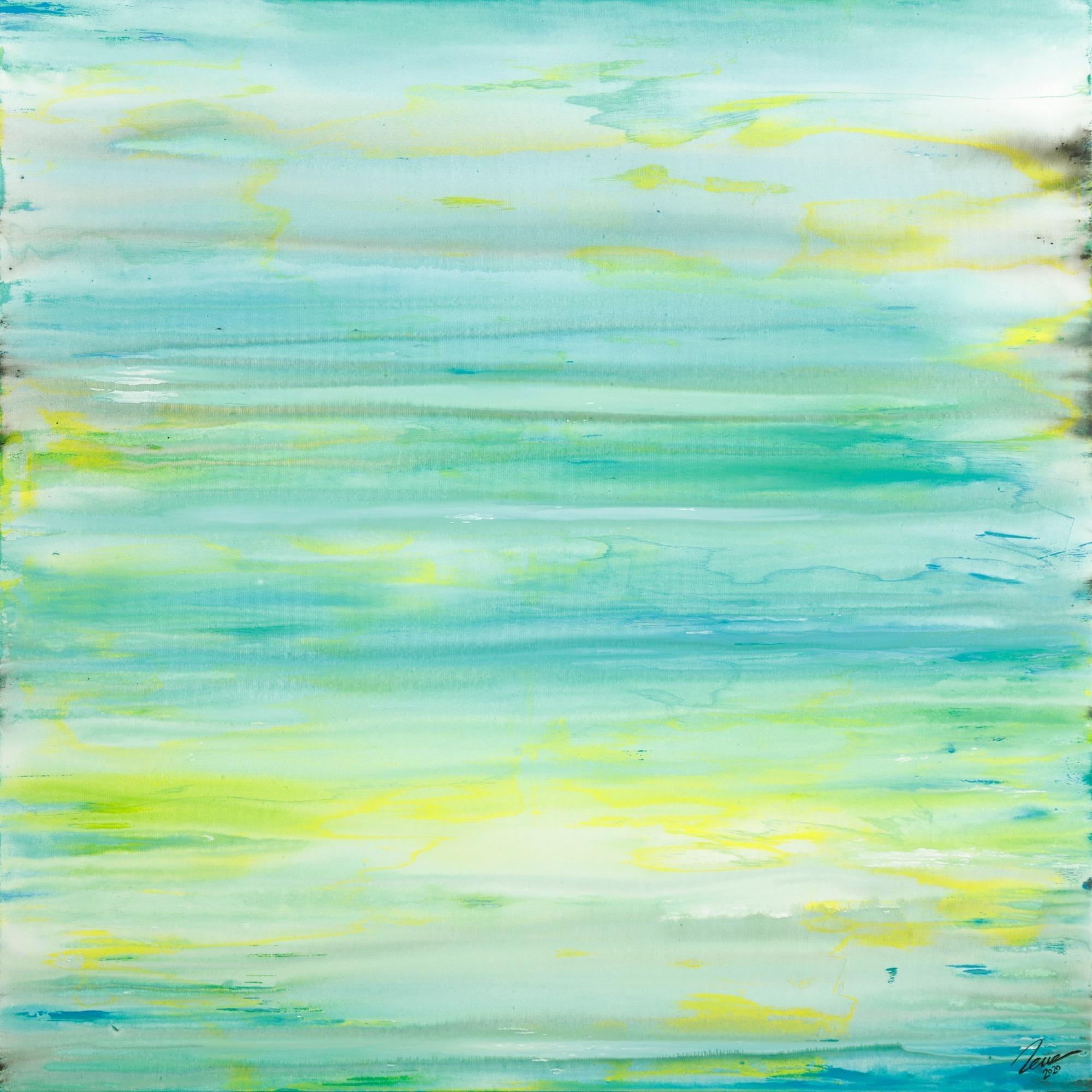 Gemälde Original abstrakt 140x140cm Mischtechnik Moderne Kunst auf Leinwand Fluid Painting weiß türkis beige Einzelstück