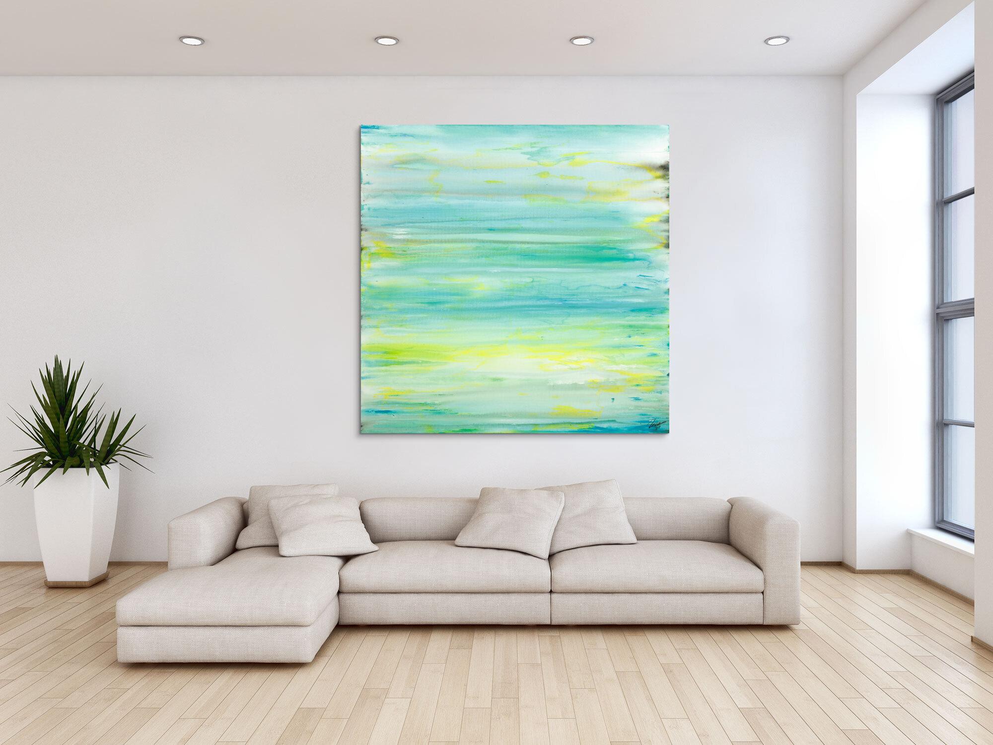 Gemälde Original abstrakt 140x140cm Mischtechnik Moderne Kunst auf Leinwand Fluid Painting weiß türkis beige Einzelstück